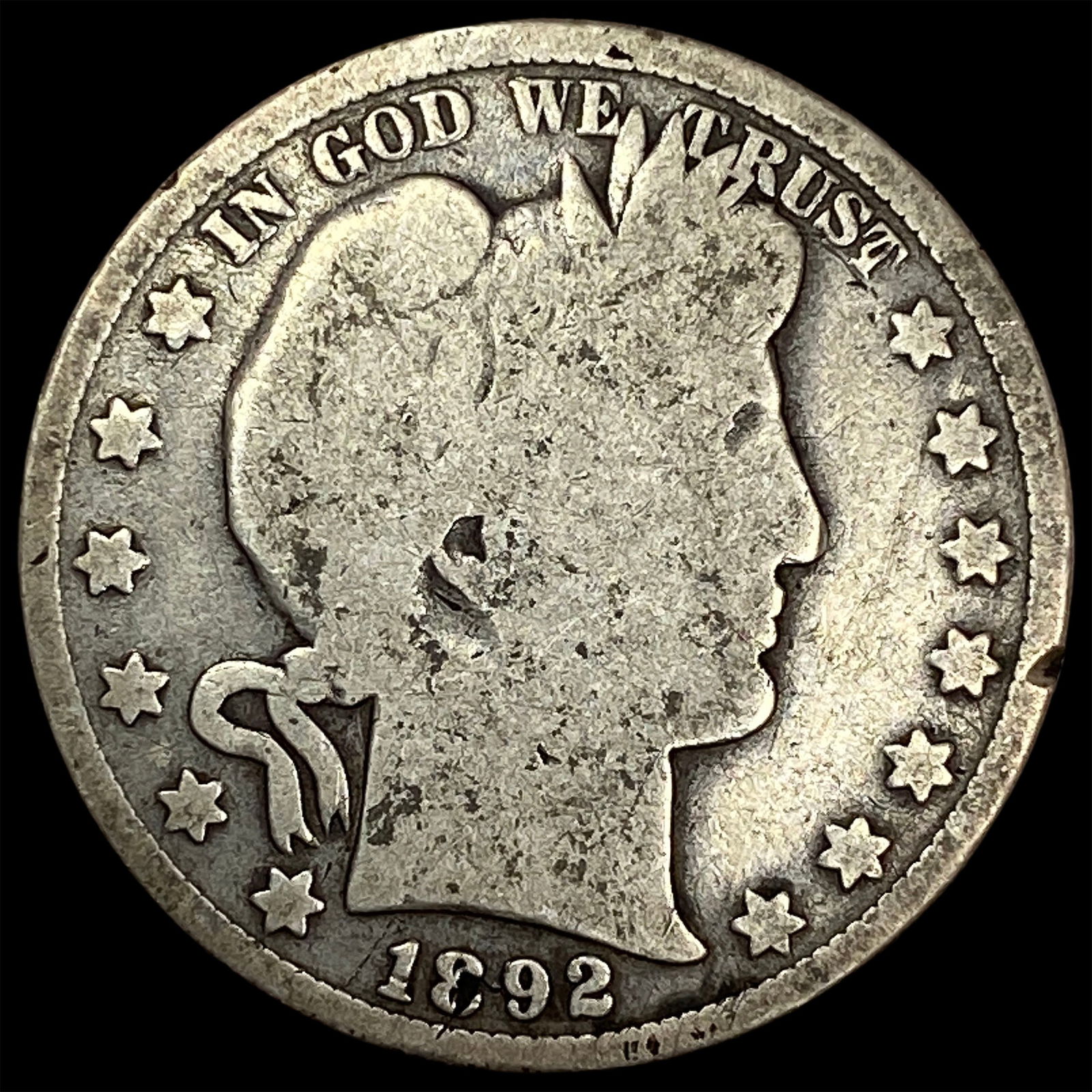 1892 Silver Barber Half Dollar NICELY CIRCULATED: 1892 Silver Barber Half Dollar NICELY CIRCULATED