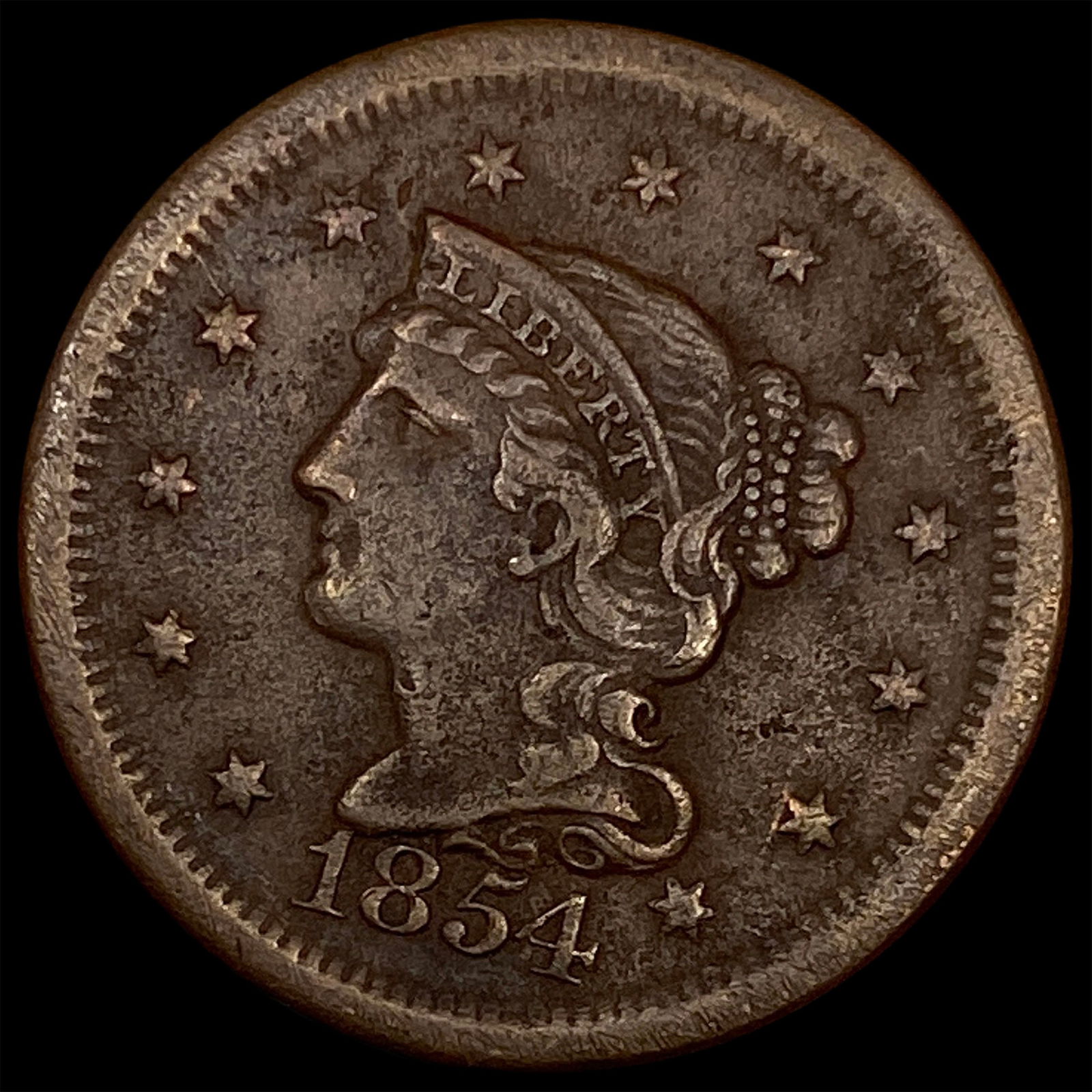 1854 Braided Hair Large Cent NEARLY UNCIRCULATED: 1854 Braided Hair Large Cent NEARLY UNCIRCULATED
