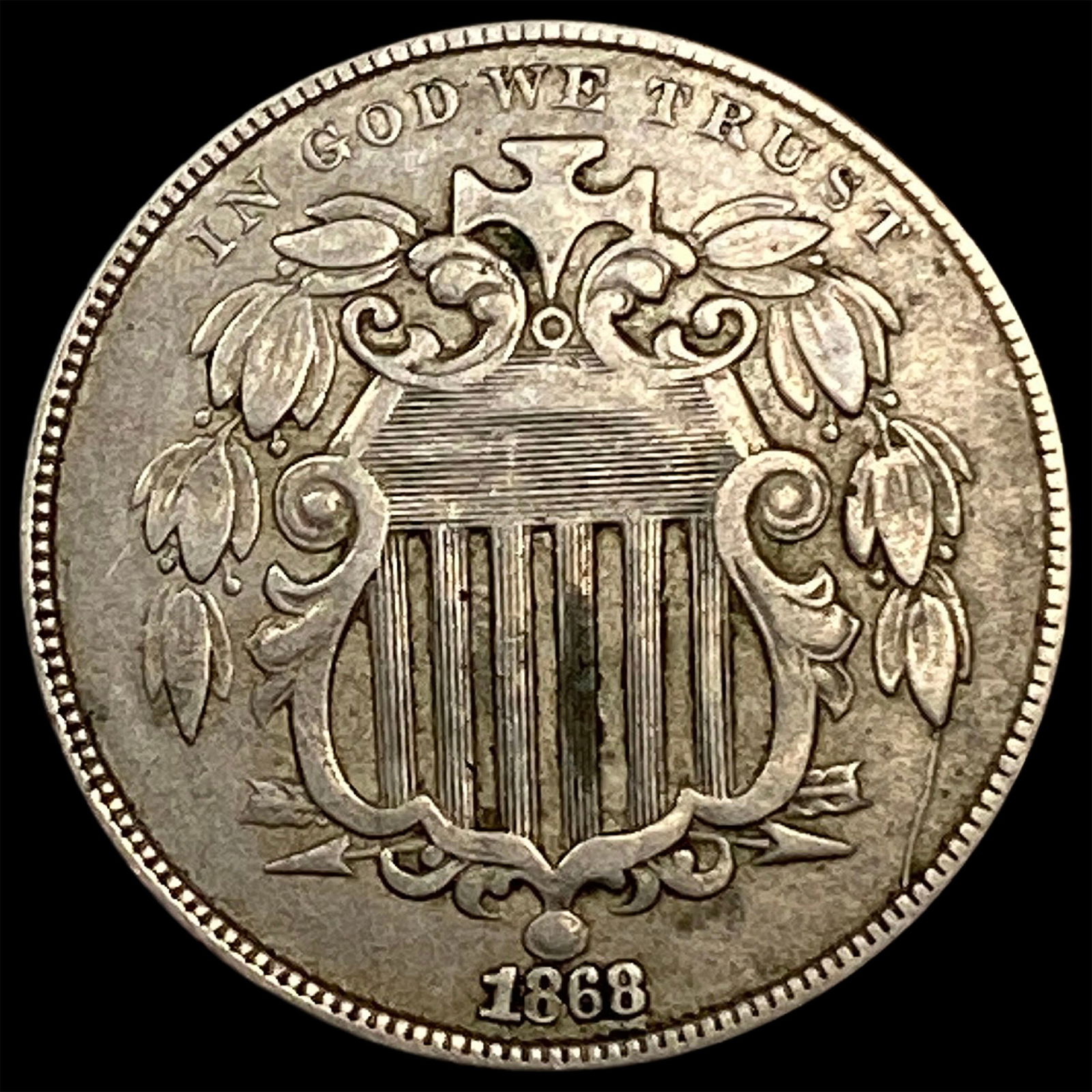 1868 Shield Nickel NEARLY UNCIRCULATED (1 of 2)