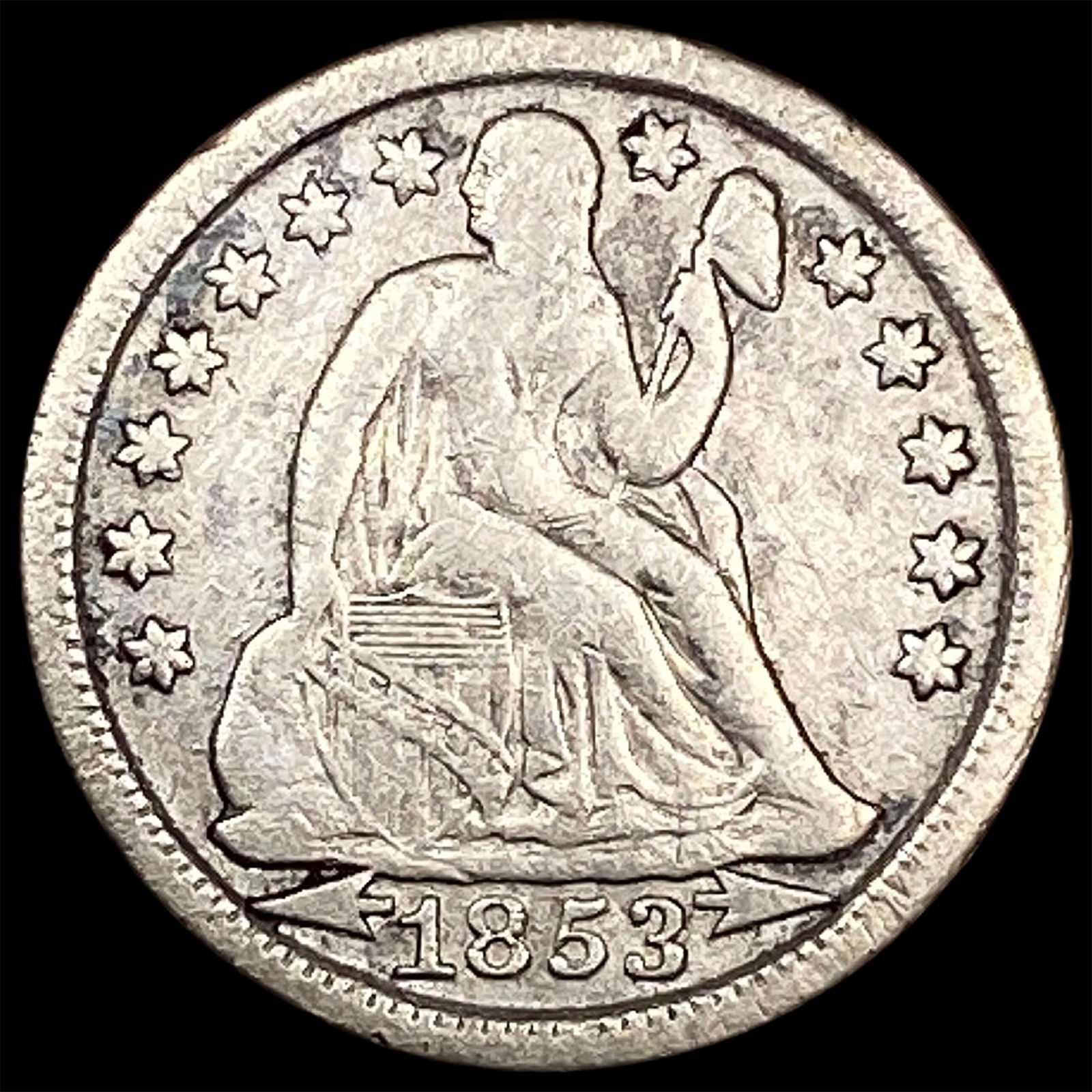 1853 Arrows Seated Liberty Dime LIGHTLY CIRCULATED (1 of 2)