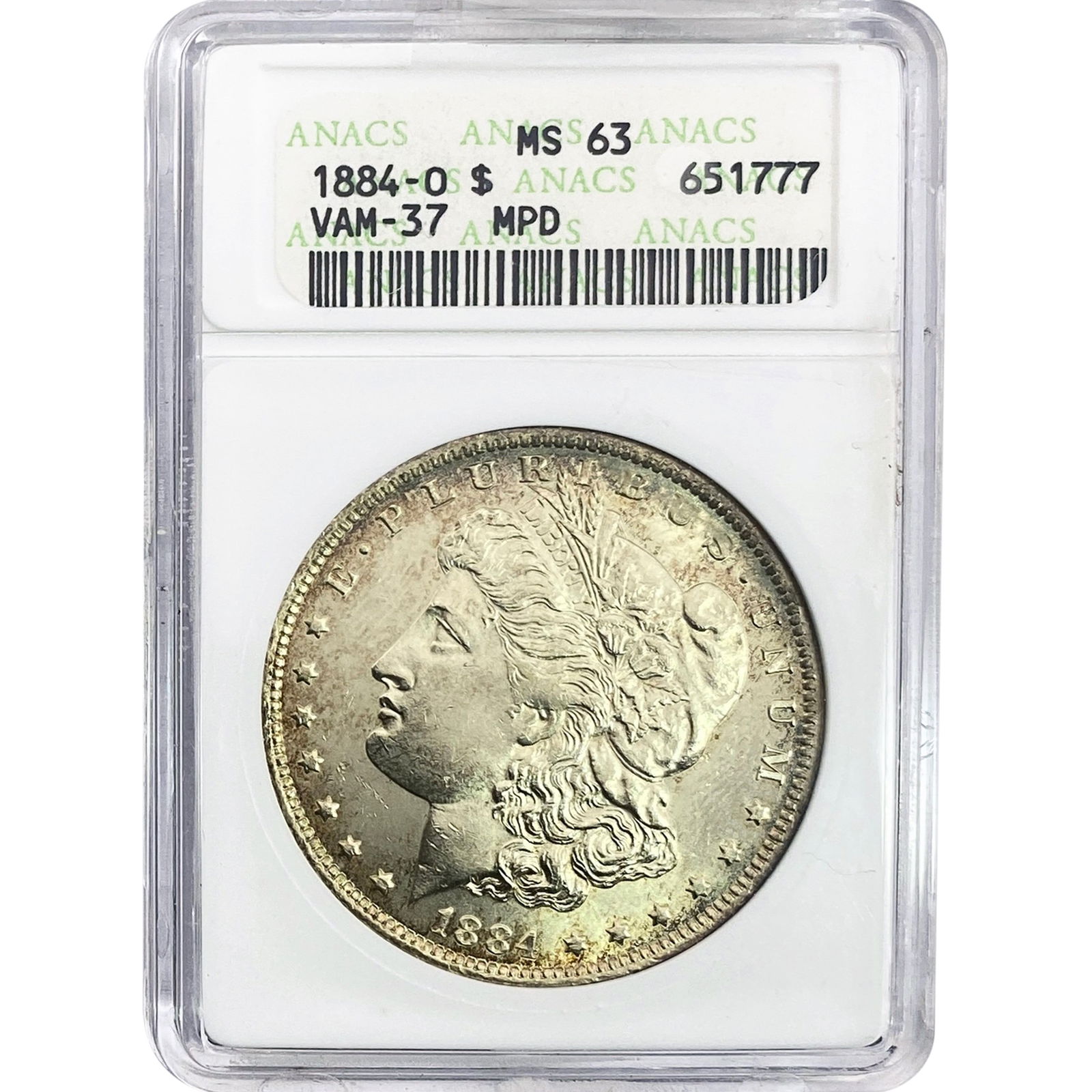 1884-O Morgan Silver Dollar ANACS MS63 VAM-37 MPD: 1884-O Morgan Silver Dollar ANACS MS63 VAM-37 MPD