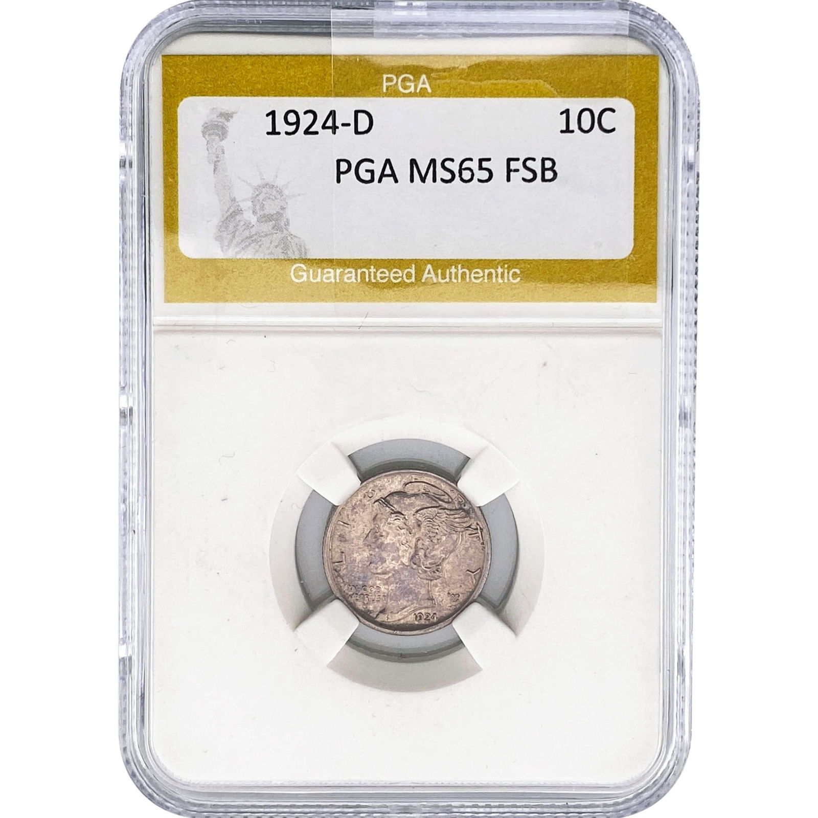 1924-D Mercury Silver Dime PGA MS65 FSB: 1924-D Mercury Silver Dime PGA MS65 FSB
