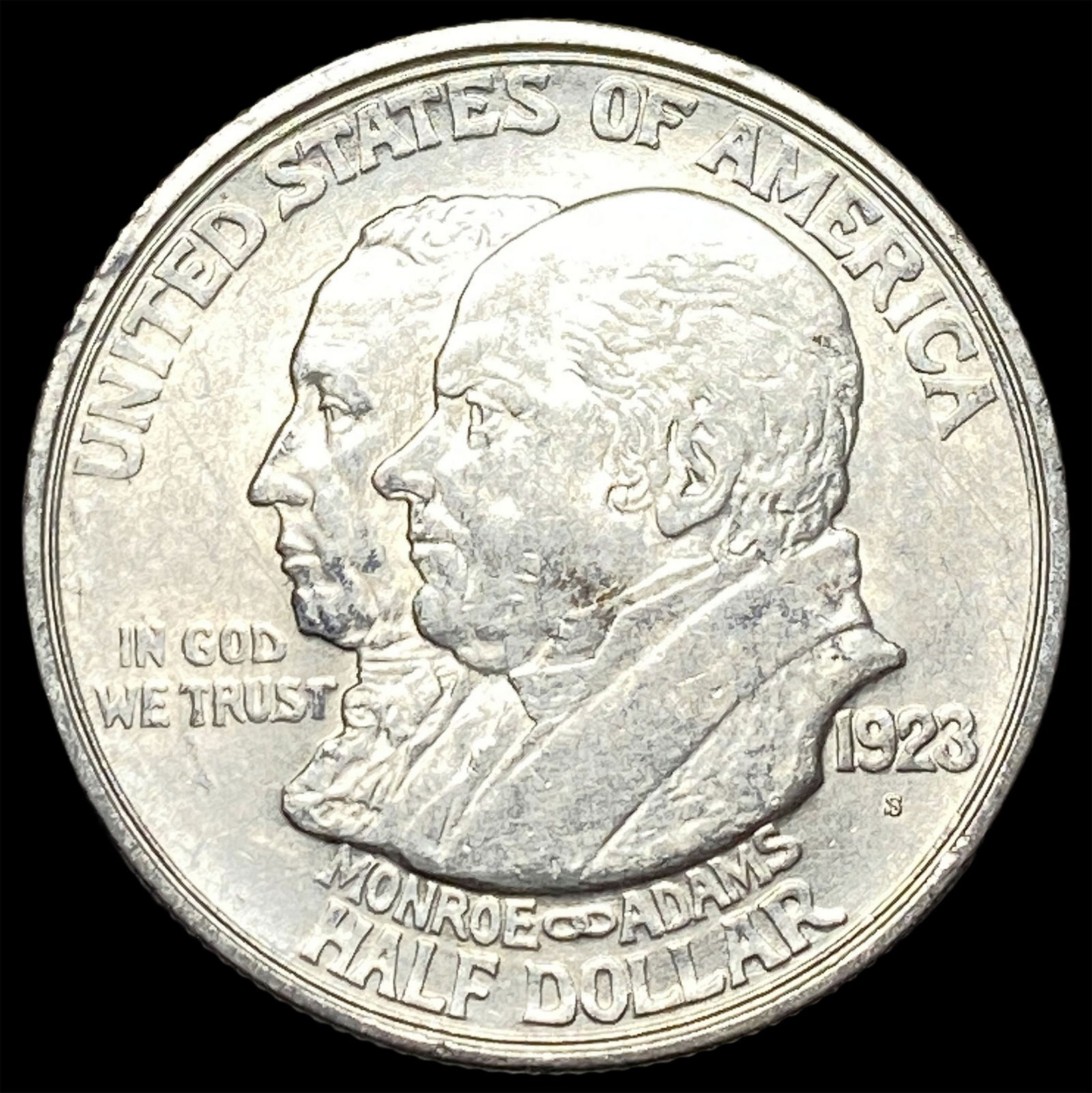 1923-S Silver Monroe Doctrine Centennial Half Dollar CLOSELY UNCIRCULATED: 1923-S Silver Monroe Doctrine Centennial Half Dollar CLOSELY UNCIRCULATED