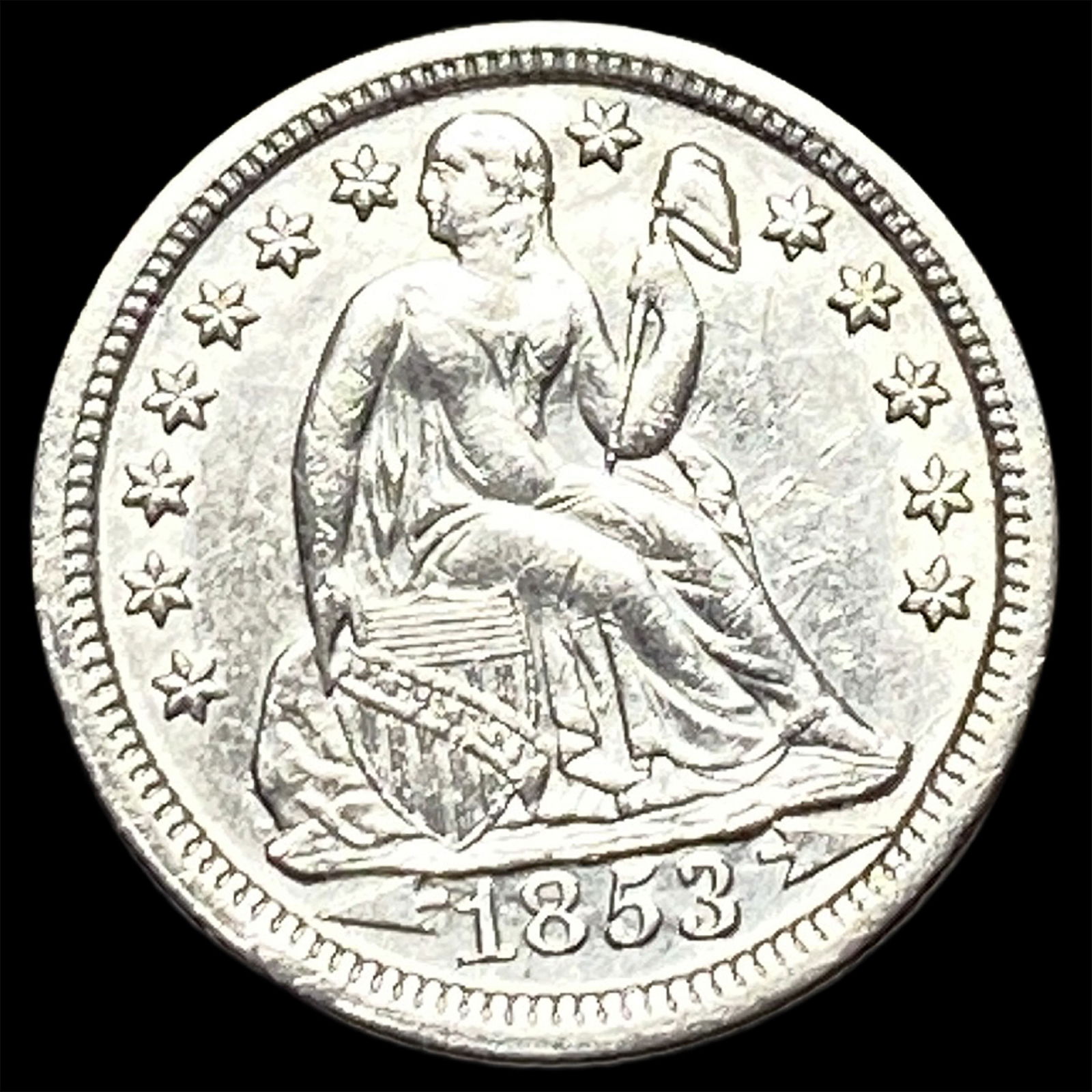 1853 Seated Liberty Silver Dime (Arrows) CLOSELY UNCIRCULATED (1 of 2)