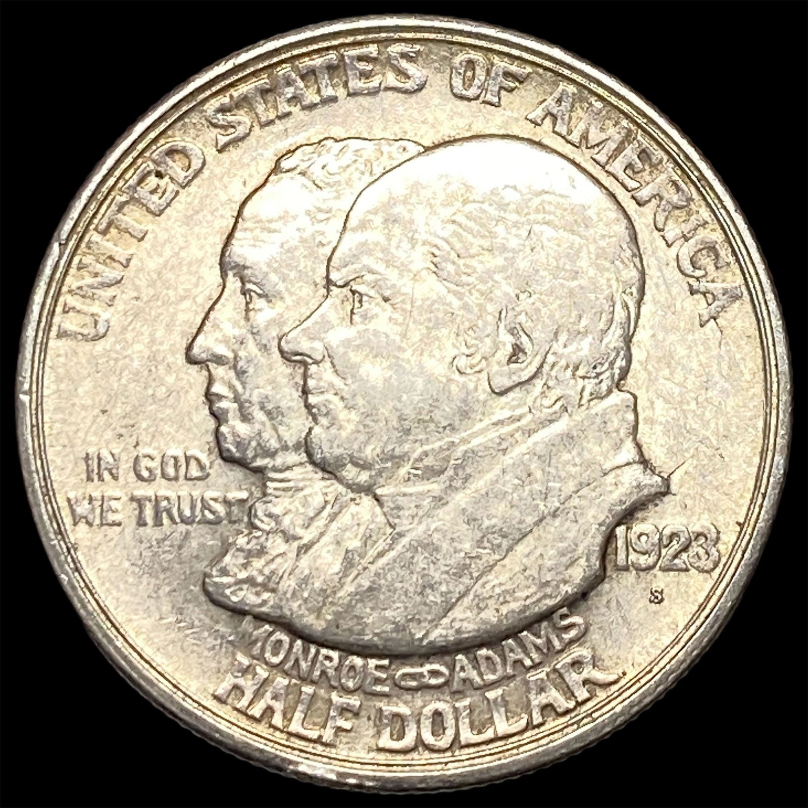 1923-S Silver Monroe Doctrine Half Dollar CLOSELY UNCIRCULATED: 1923-S Silver Monroe Doctrine Half Dollar CLOSELY UNCIRCULATED