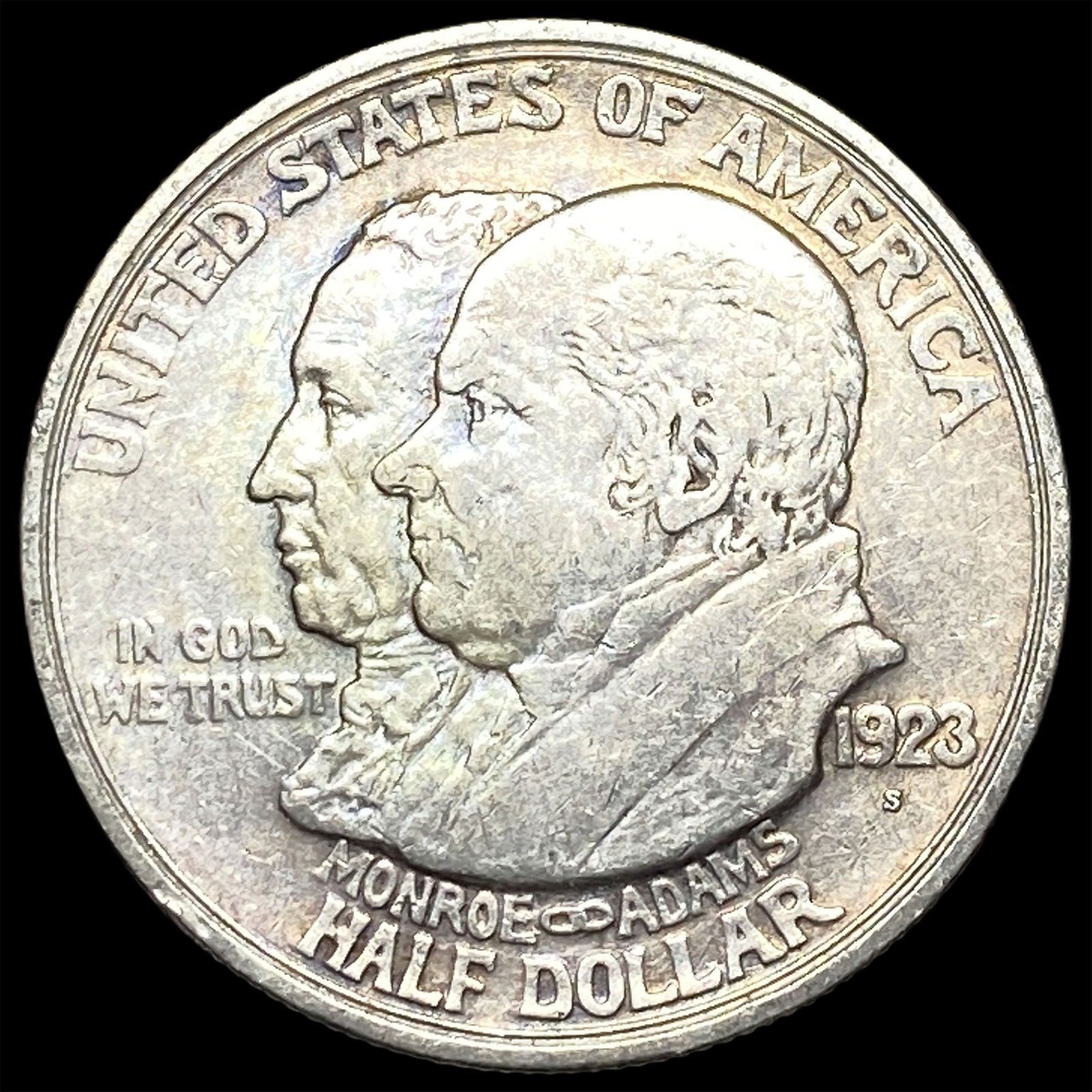 1923-S Silver Monroe Doctrine Centennial Half Dollar CLOSELY UNCIRCULATED: 1923-S Silver Monroe Doctrine Centennial Half Dollar CLOSELY UNCIRCULATED