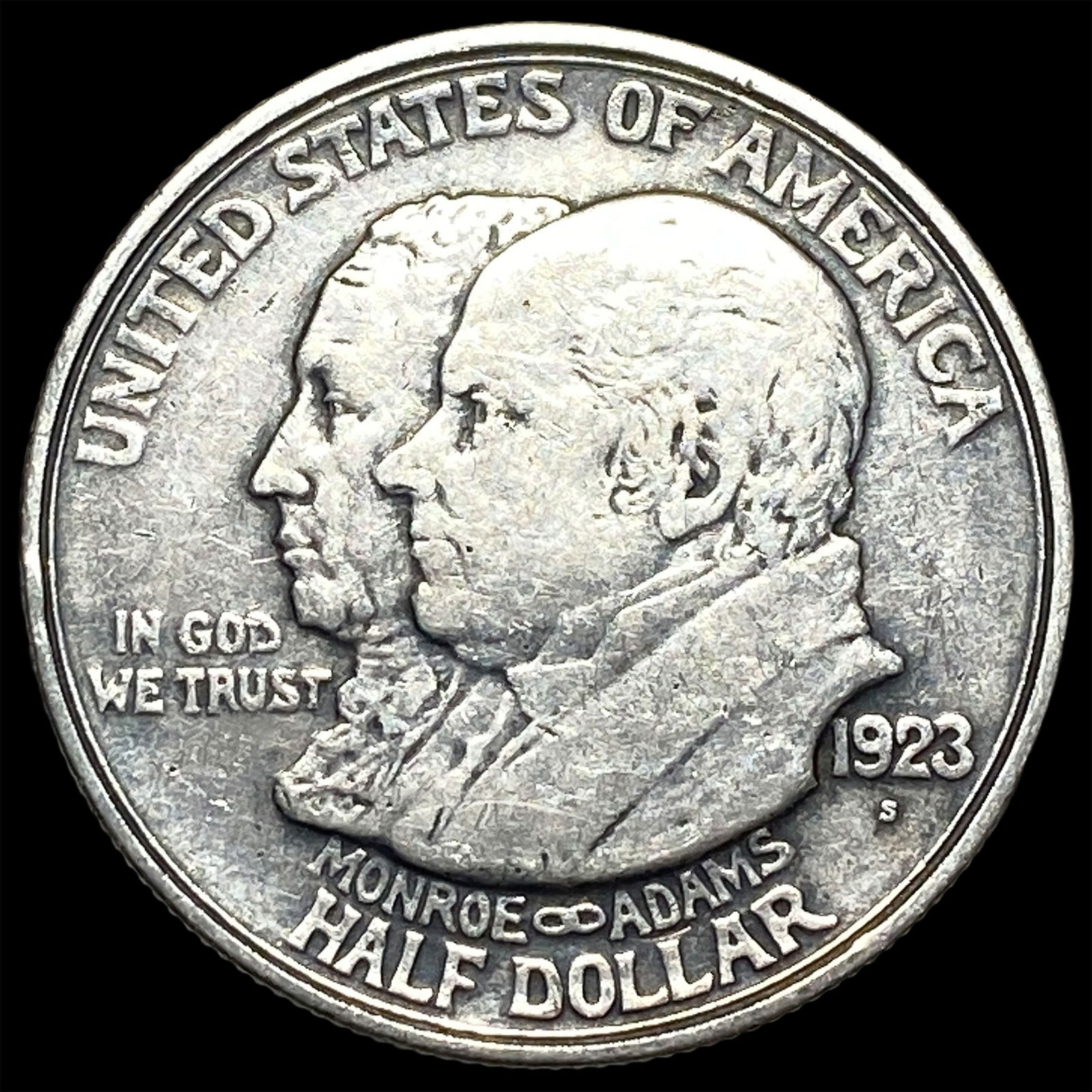 1923-S Silver Monroe Doctrine Centennial Half Dollar CLOSELY UNCIRCULATED: 1923-S Silver Monroe Doctrine Centennial Half Dollar CLOSELY UNCIRCULATED