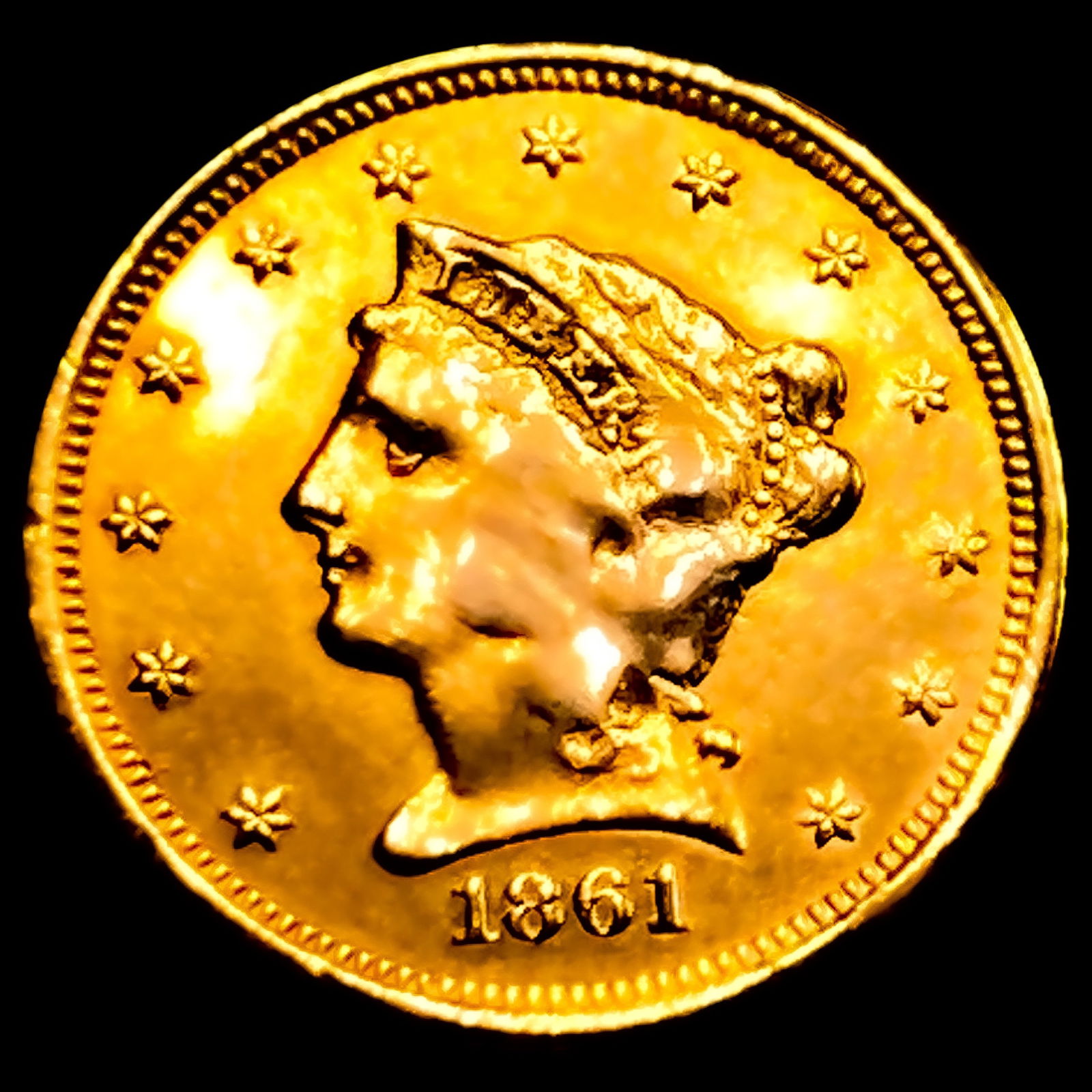 1861 New Rev Civil War Date $2.50 Gold Quarter Eag: 1861 New Rev Civil War Date $2.50 Gold Quarter Eag