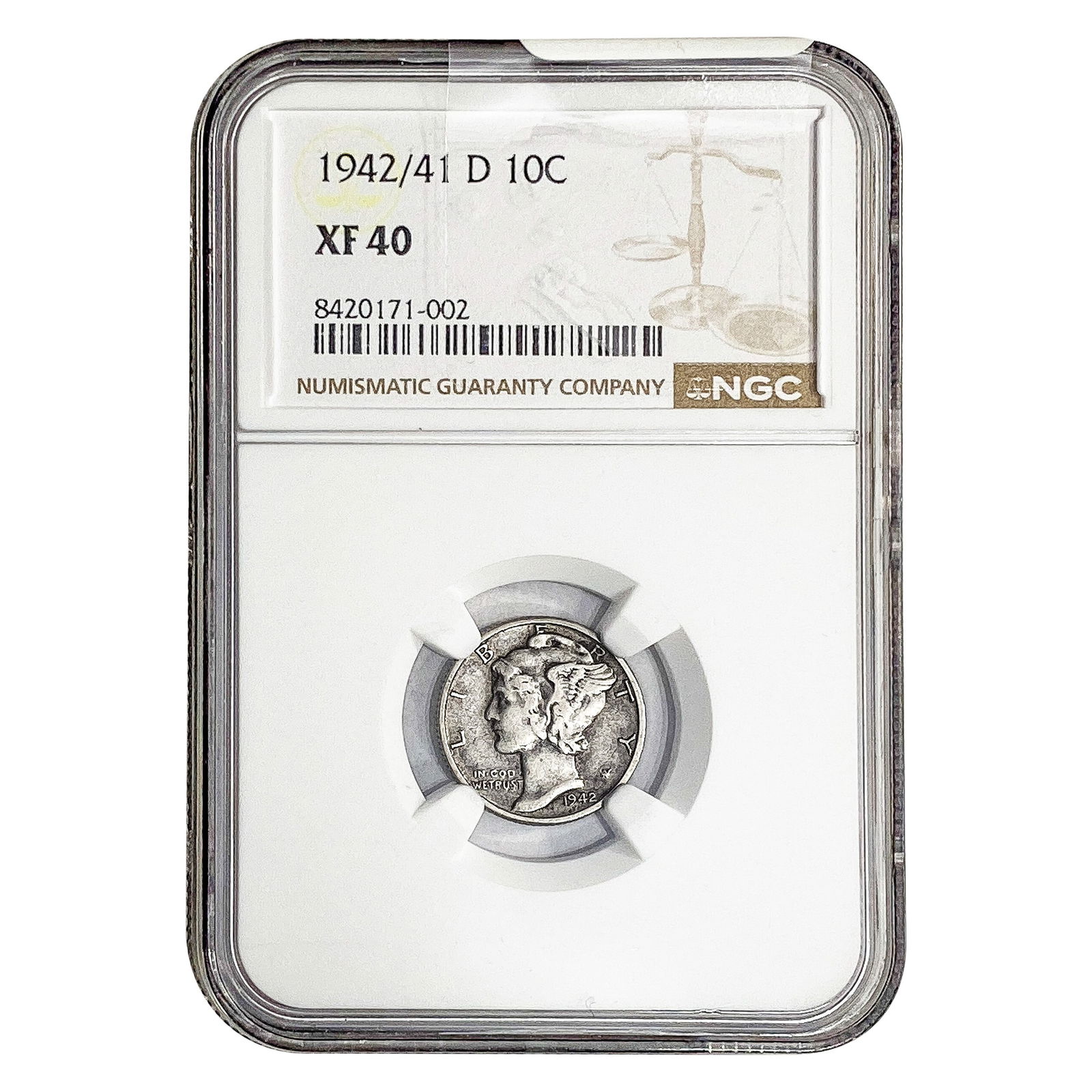 1942/41-D Mercury Silver Dime NGC XF40: 1942/41-D Mercury Silver Dime NGC XF40