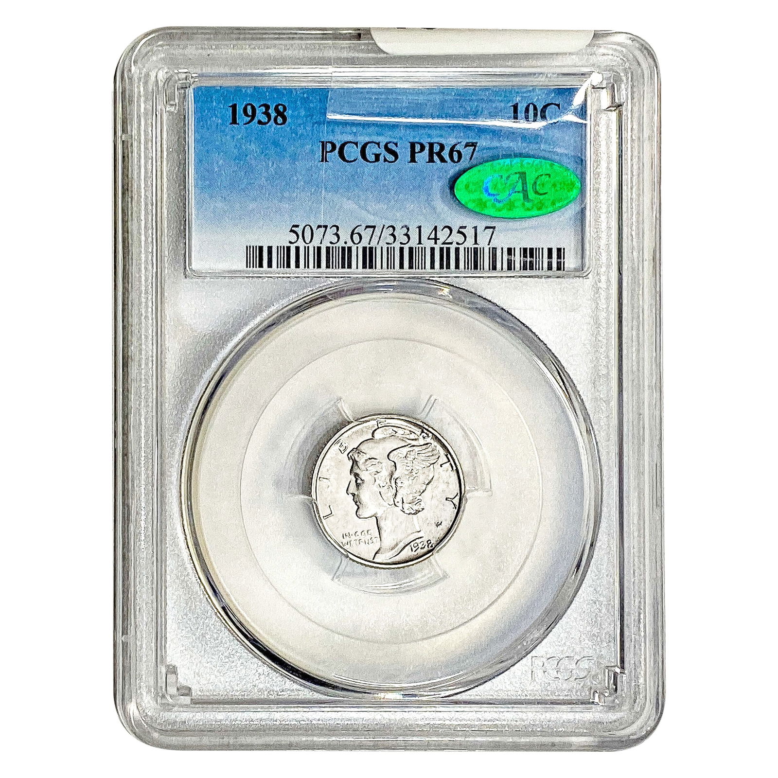 1938 CAC Mercury Silver Dime PCGS PR67: 1938 CAC Mercury Silver Dime PCGS PR67
