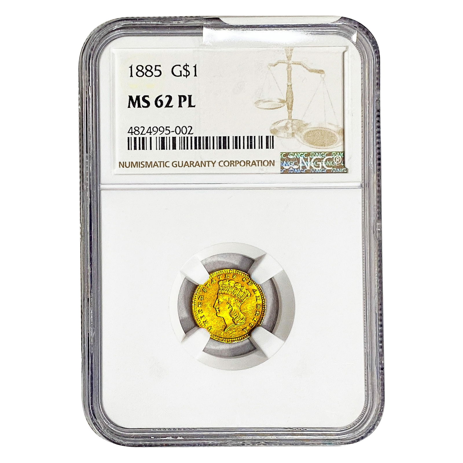 1885 Rare Gold Dollar NGC MS62 PL: 1885 Rare Gold Dollar NGC MS62 PL