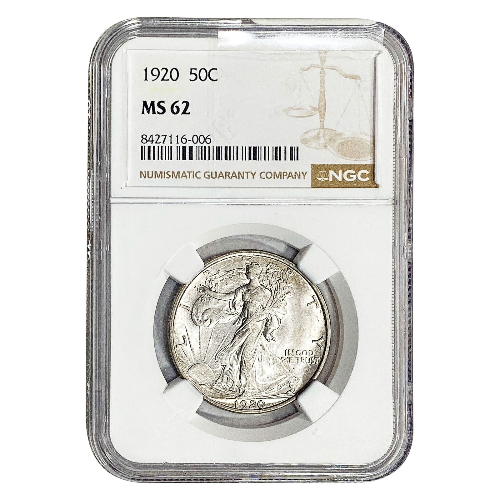 1920 Walking Liberty Half Dollar NGC MS62: 1920 Walking Liberty Half Dollar NGC MS62