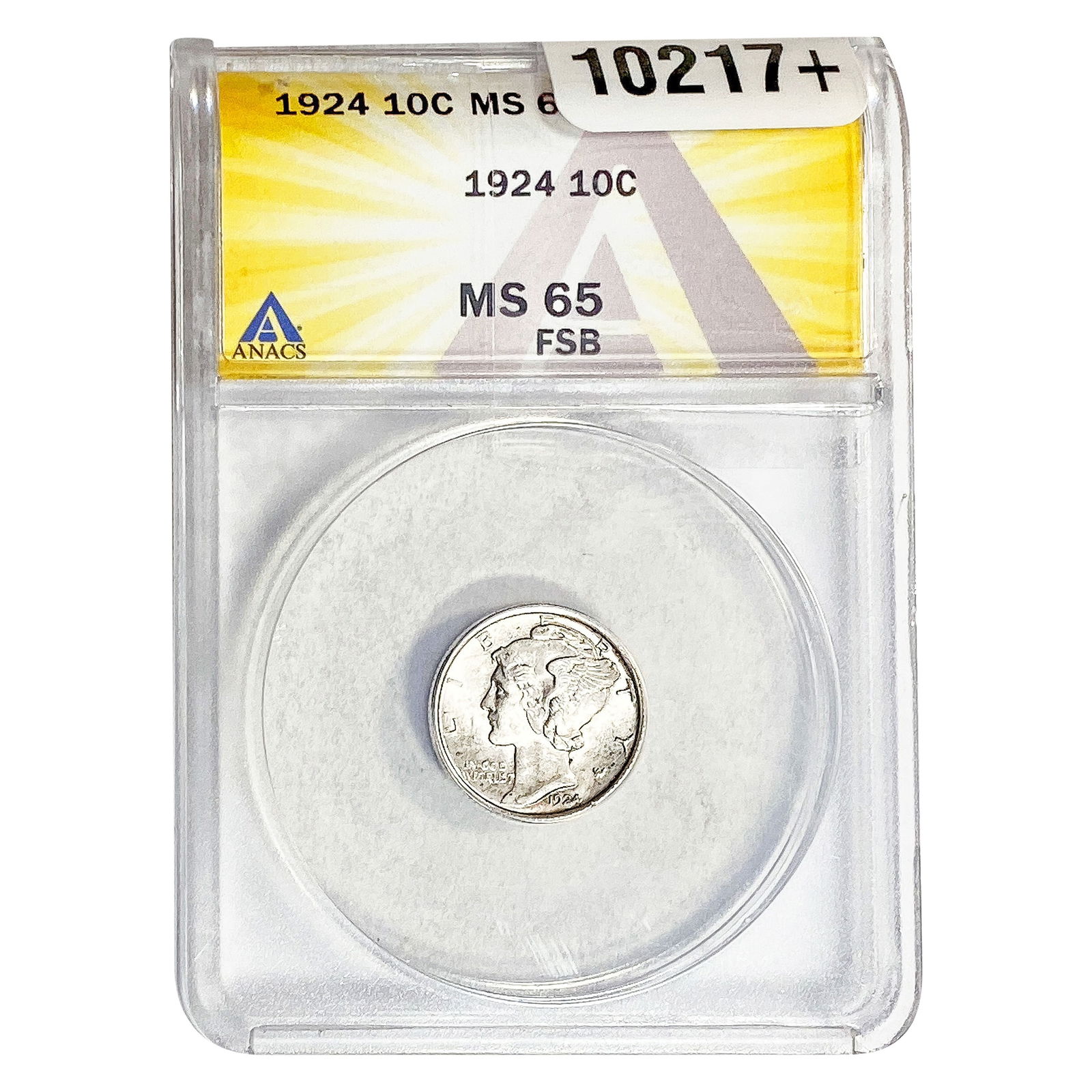 1924 Mercury Silver Dime ANACS MS65 FSB: 1924 Mercury Silver Dime ANACS MS65 FSB