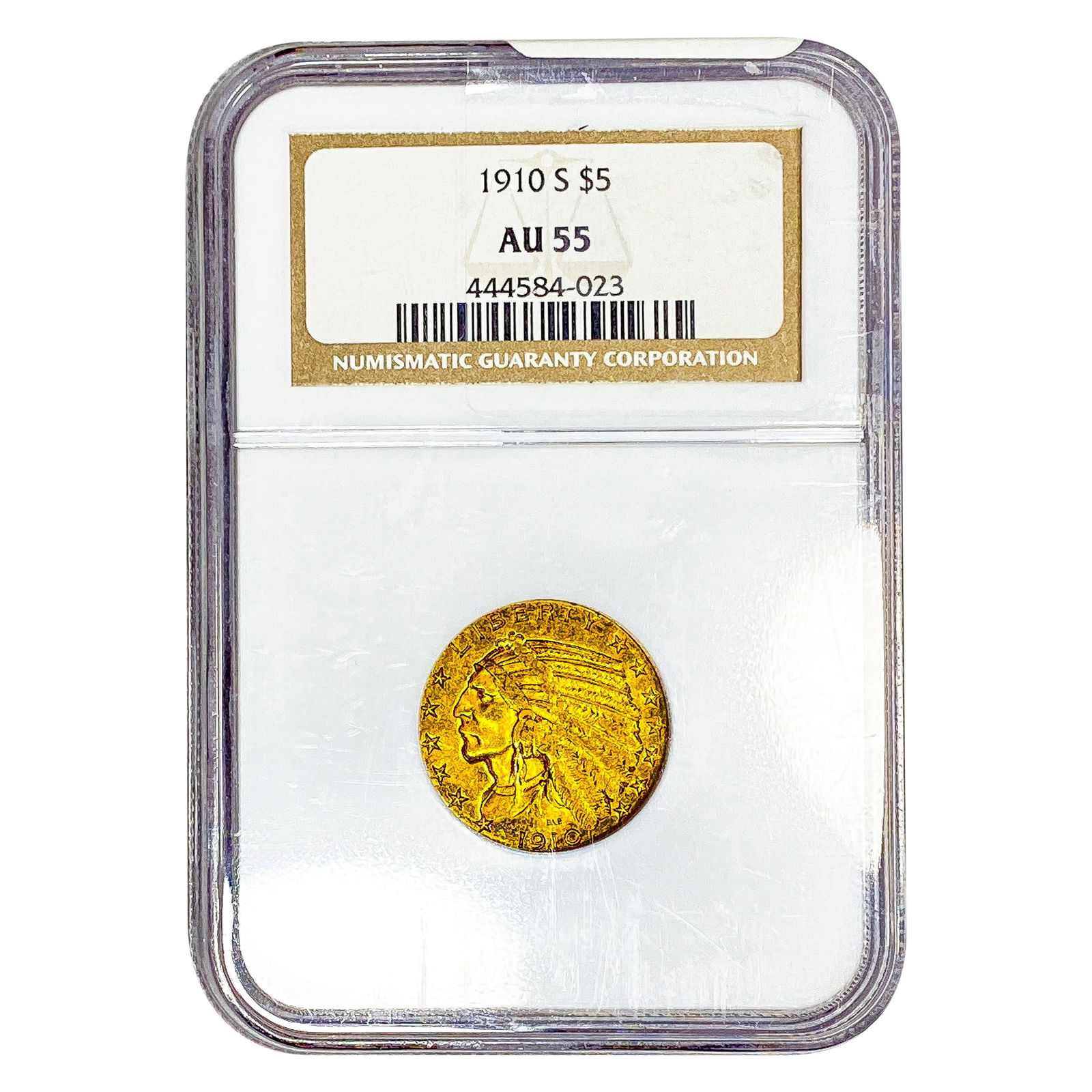 1910-S $5 Gold Half Eagle NGC AU55: 1910-S $5 Gold Half Eagle NGC AU55