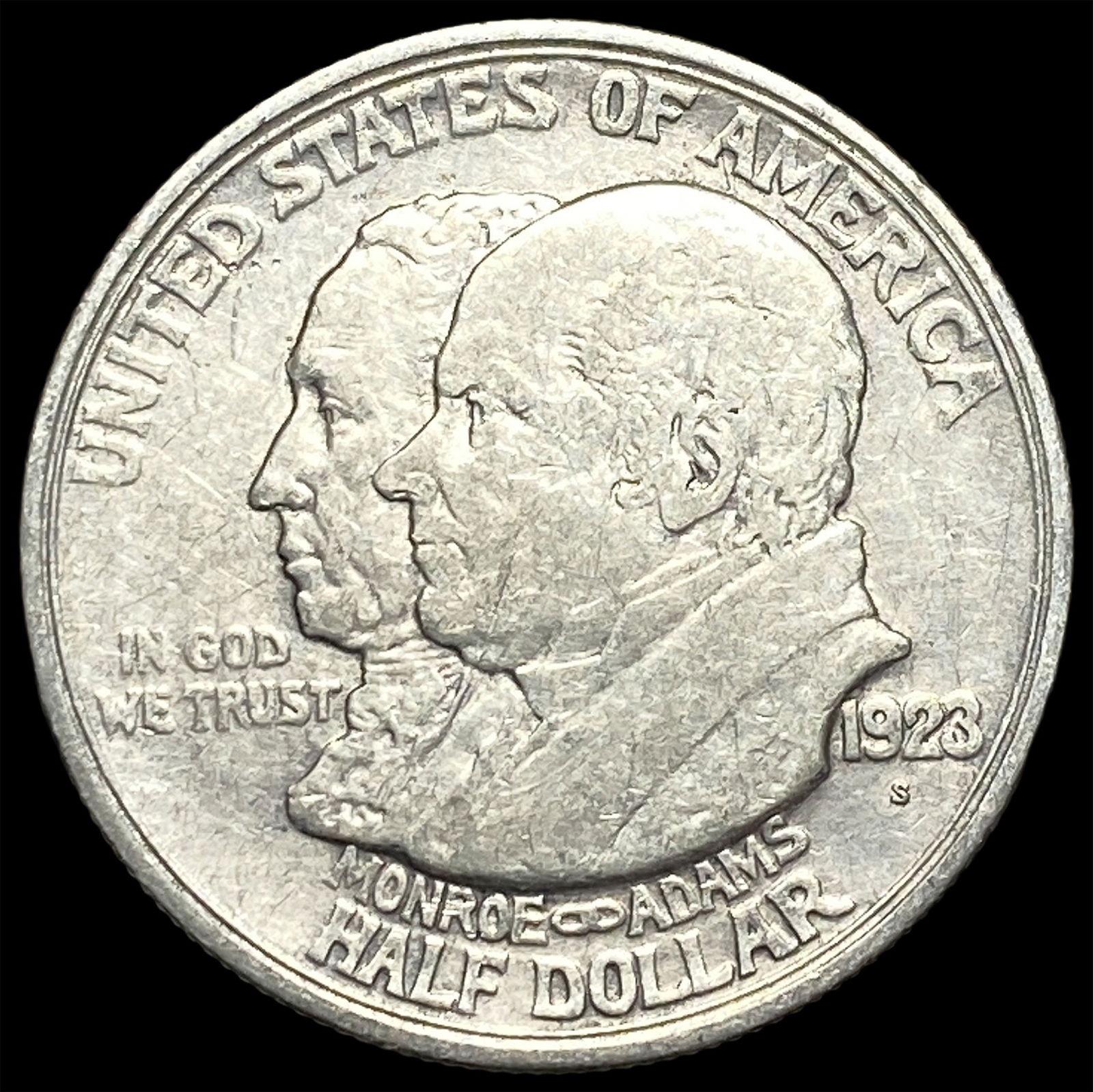 1923-S Silver Monroe Doctrine Half Dollar CLOSELY UNCIRCULATED: 1923-S Silver Monroe Doctrine Half Dollar CLOSELY UNCIRCULATED