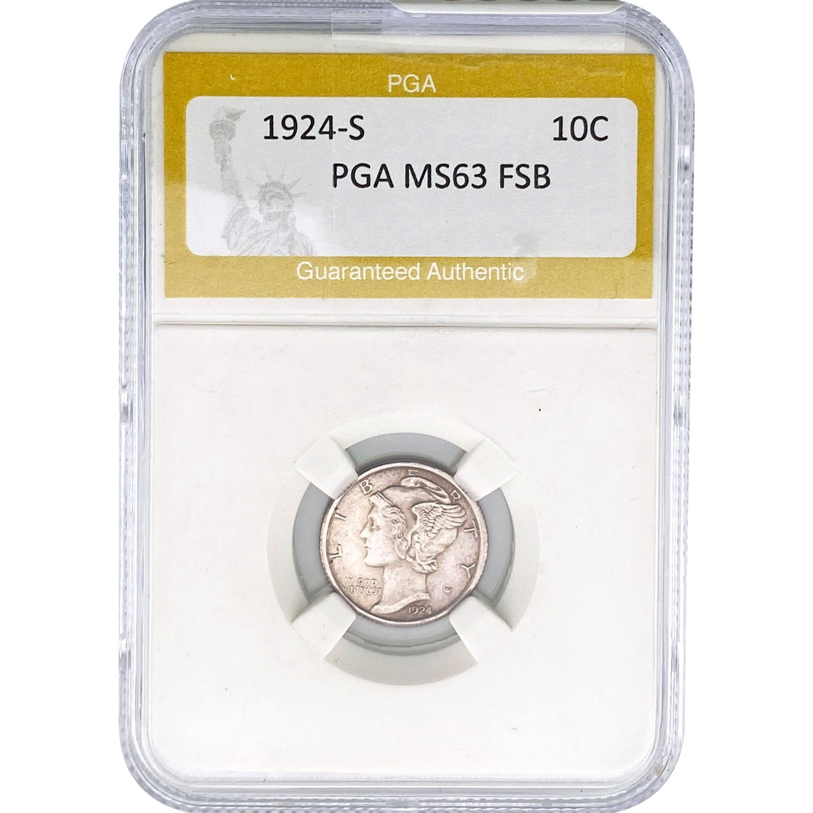 1924-S Mercury Silver Dime PGA MS63 FSB: 1924-S Mercury Silver Dime PGA MS63 FSB