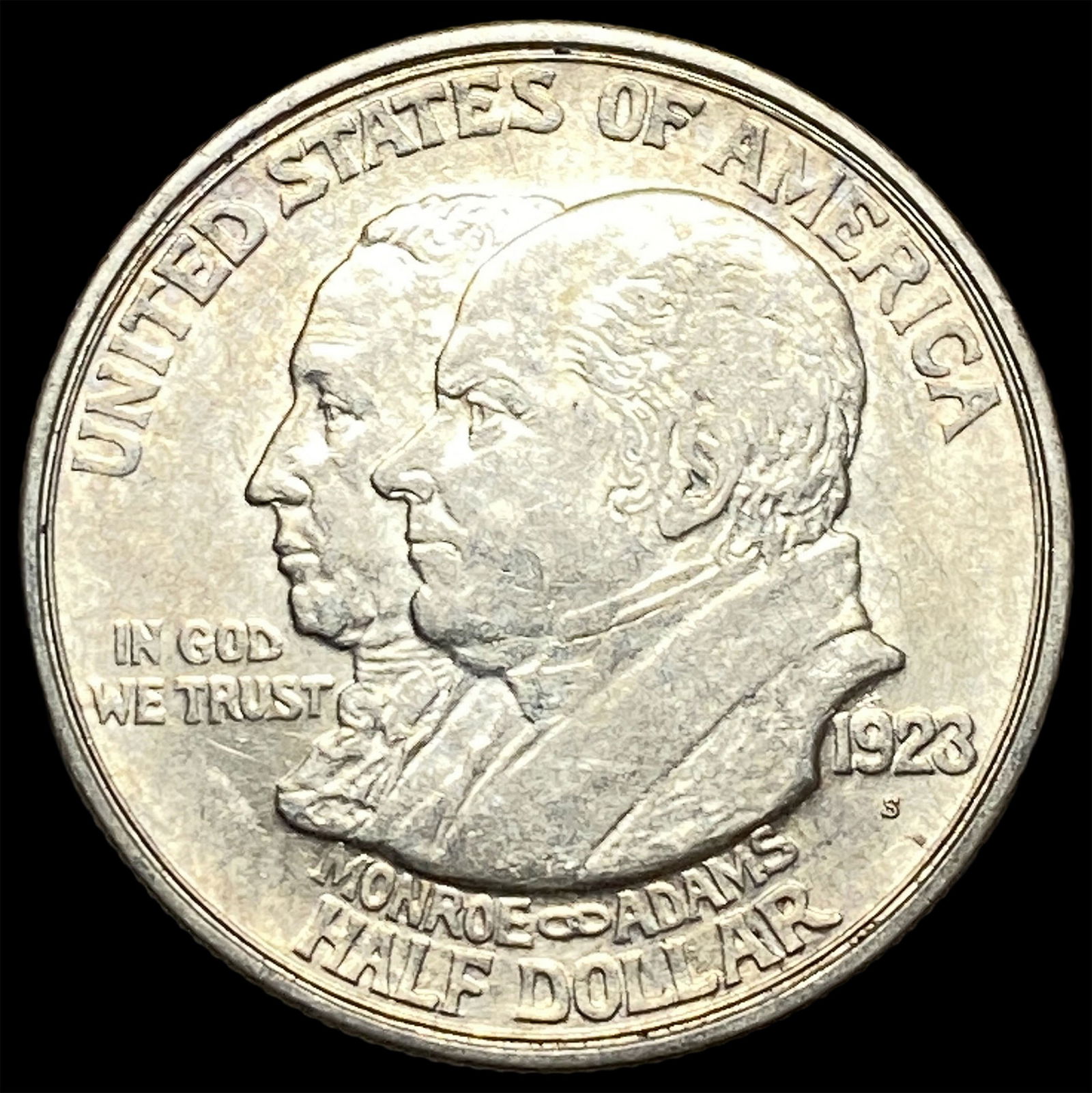 1923-S Silver Monroe Doctrine Centennial Half Dollar CLOSELY UNCIRCULATED: 1923-S Silver Monroe Doctrine Centennial Half Dollar CLOSELY UNCIRCULATED