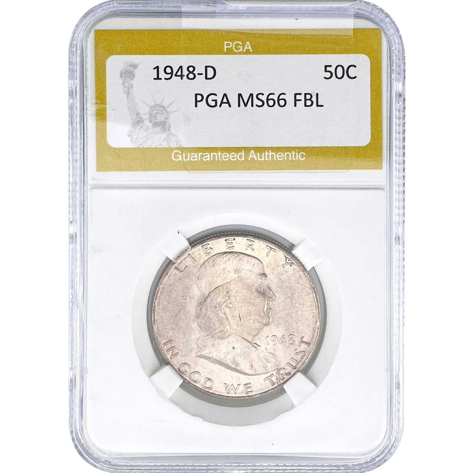 1948-D Franklin Half Dollar PGA MS66 FBL: 1948-D Franklin Half Dollar PGA MS66 FBL