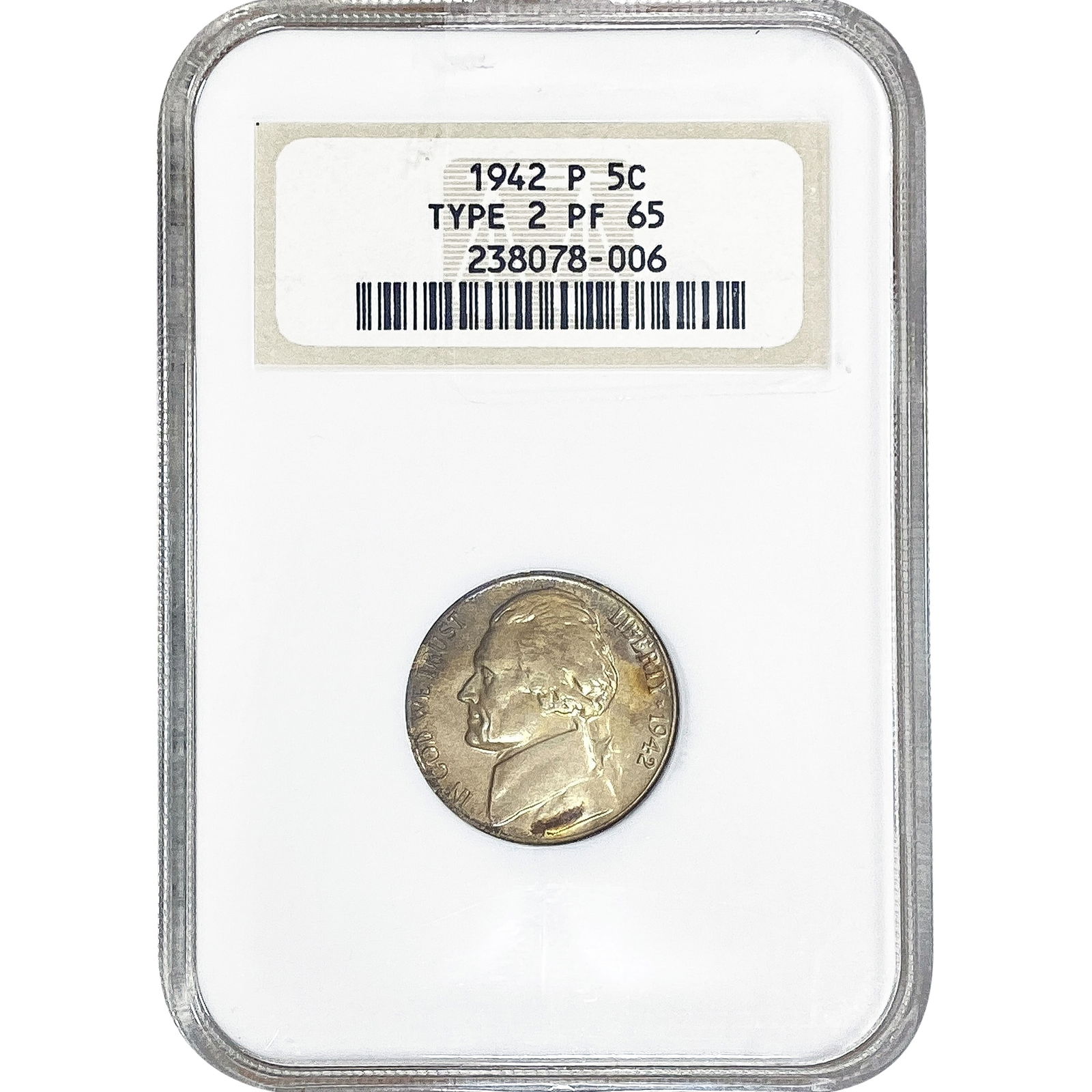 1942 Jefferson Nickel NGC PF65 Type 2: 1942 Jefferson Nickel NGC PF65 Type 2