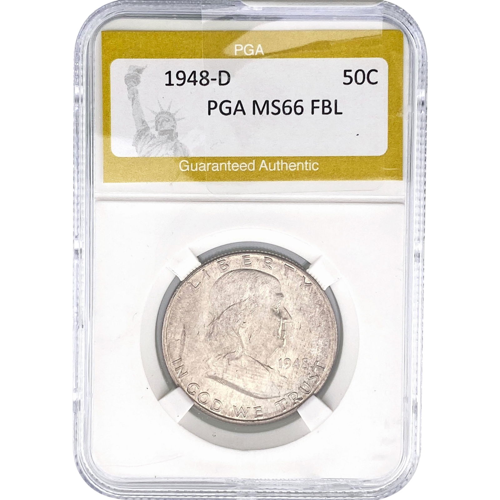 1948-D Franklin Half Dollar PGA MS66 FBL: 1948-D Franklin Half Dollar PGA MS66 FBL
