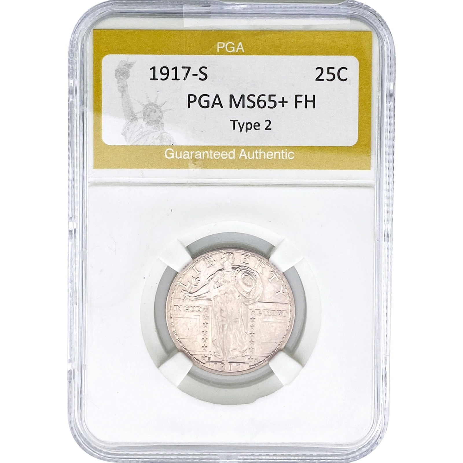 1917-S Standing Liberty Quarter PGA MS65+ FH Type 2: 1917-S Standing Liberty Quarter PGA MS65+ FH Type 2