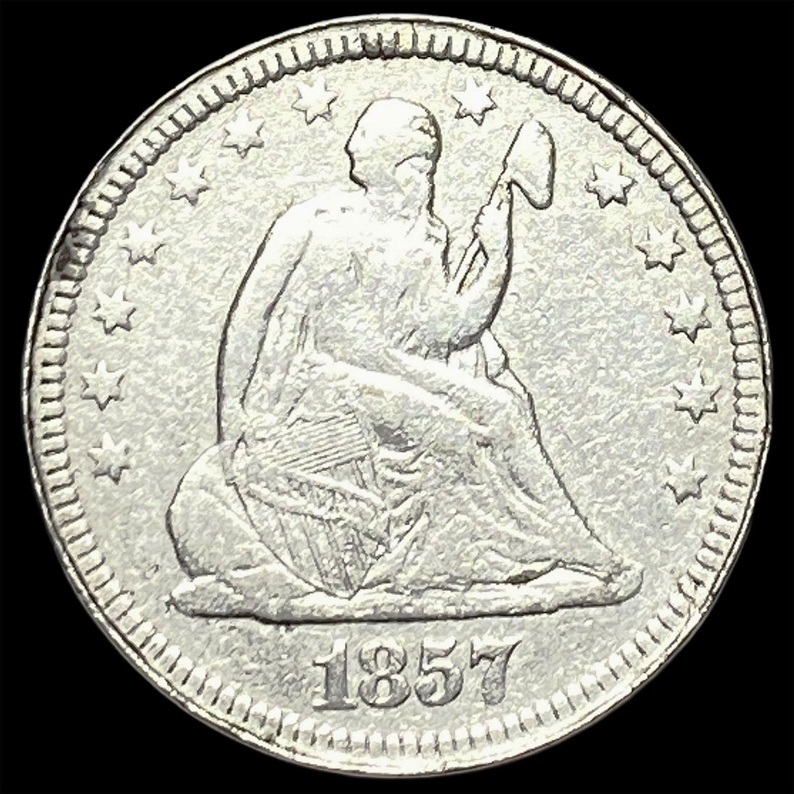 1857 Silver Seated Liberty Quarter CLOSELY UNCIRCULATED: 1857 Silver Seated Liberty Quarter CLOSELY UNCIRCULATED