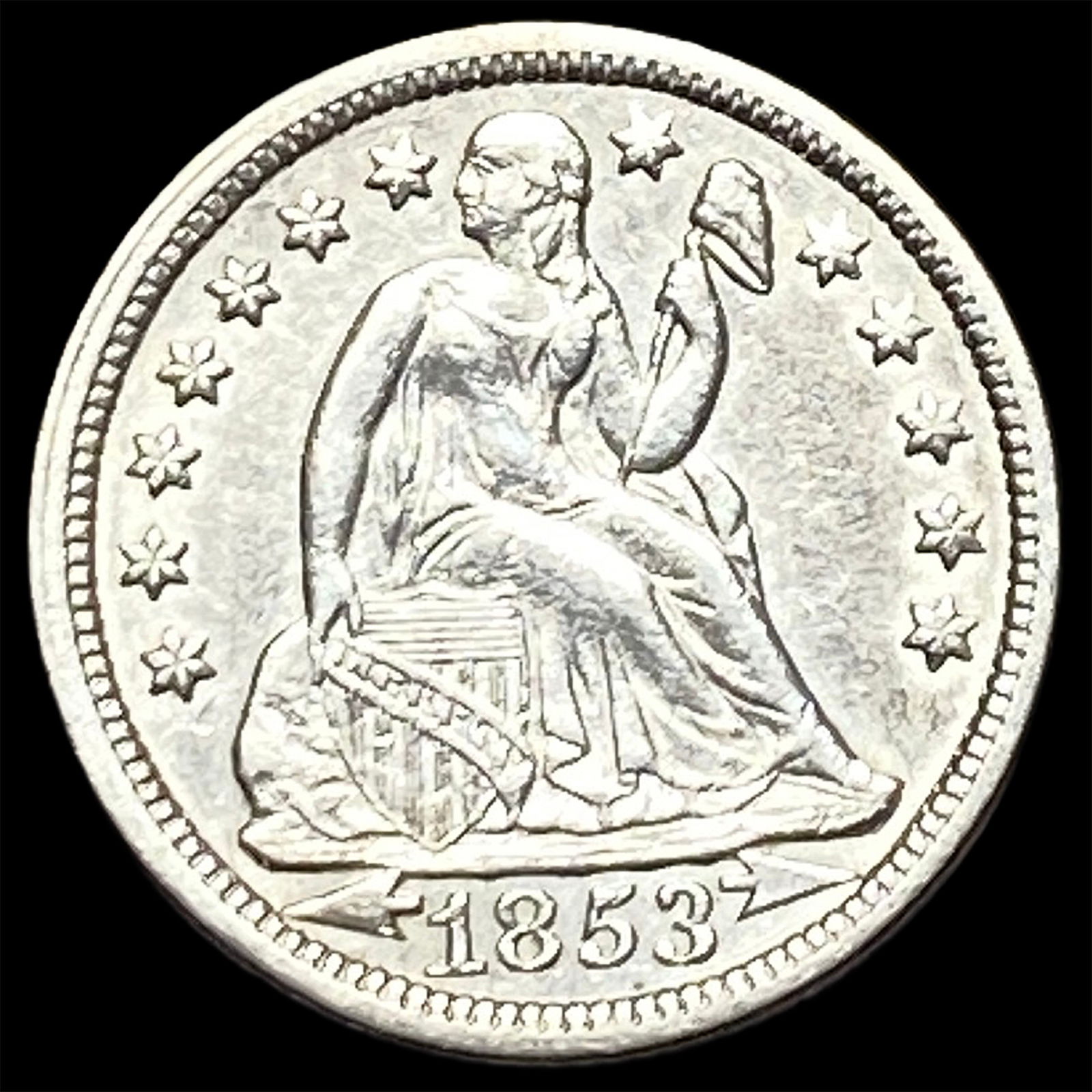 1853 Arrows Seated Liberty Dime NEARLY UNCIRCULATED (1 of 2)