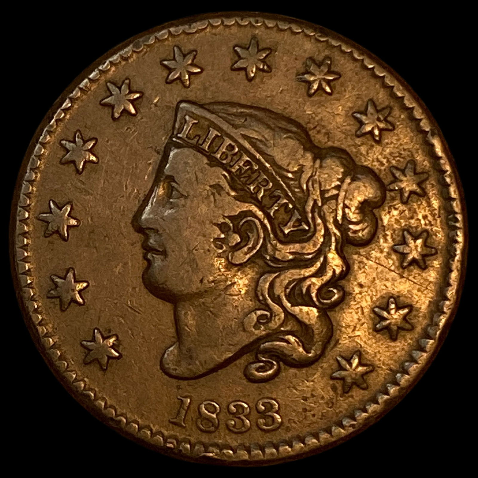 1833 Coronet Head Large Cent CLOSELY UNCIRCULATED (1 of 2)