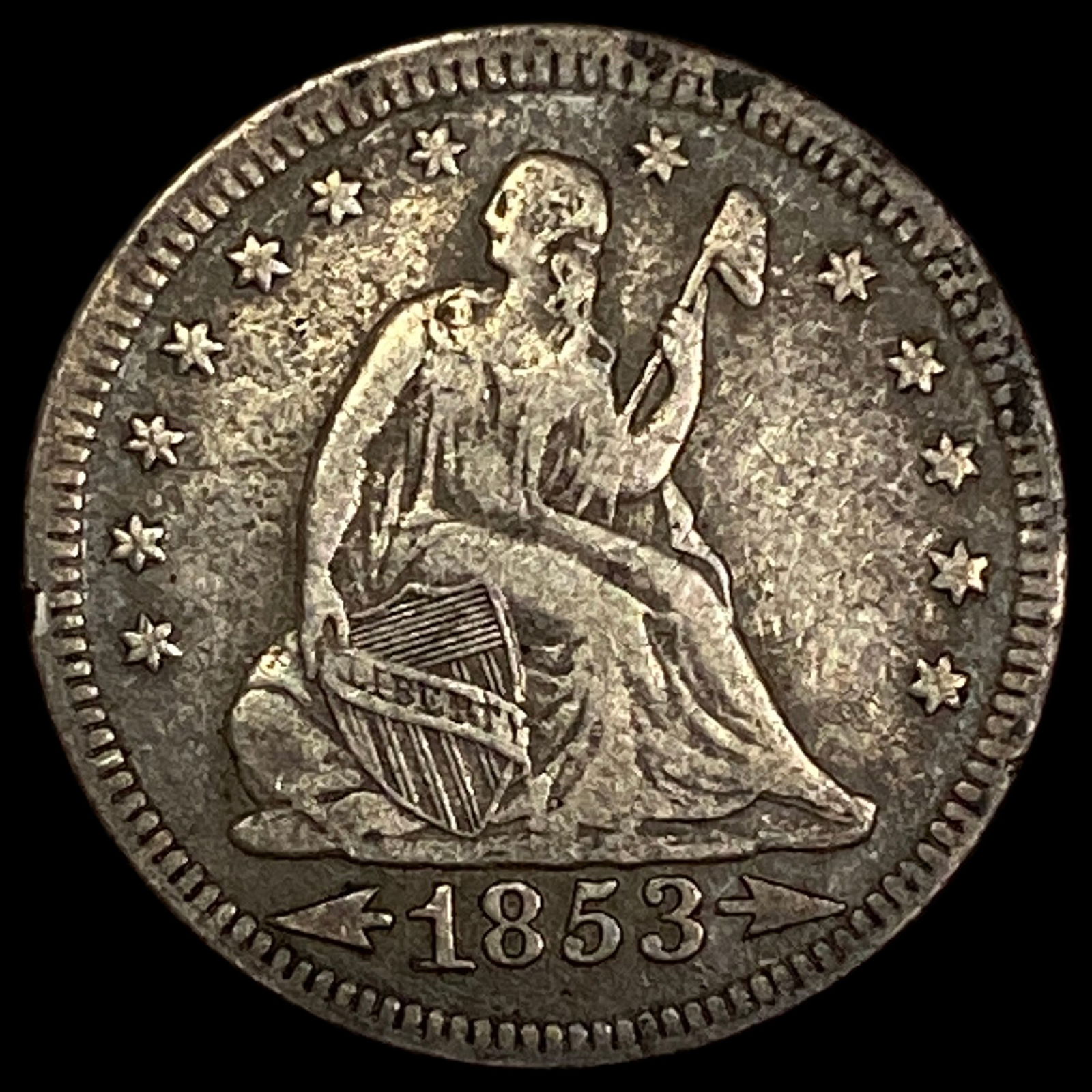 1853 Arrows/Rays Seated Liberty Quarter LIGHTLY CIRCULATED (1 of 2)