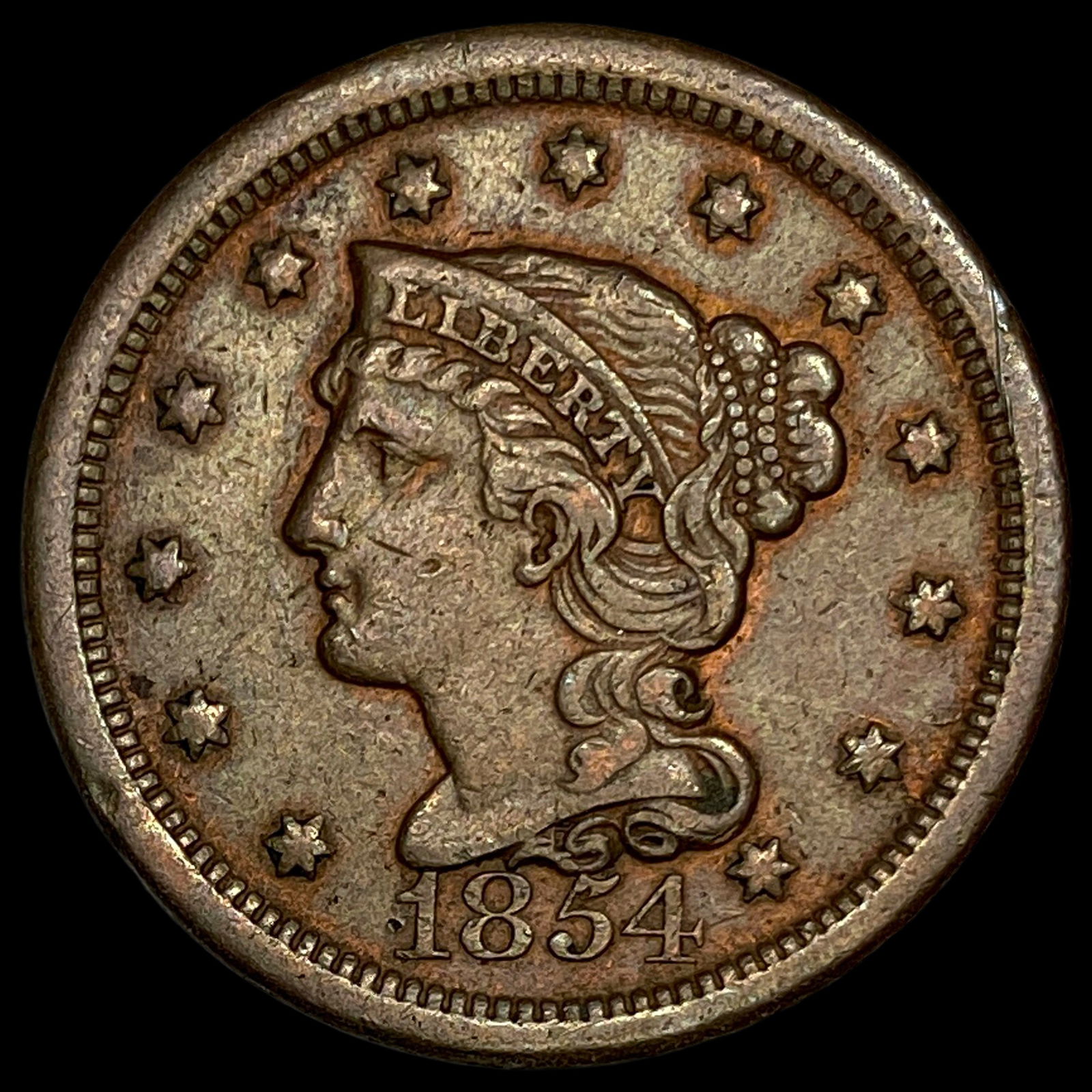 1854 Braided Hair Large Cent CLOSELY UNCIRCULATED (1 of 2)