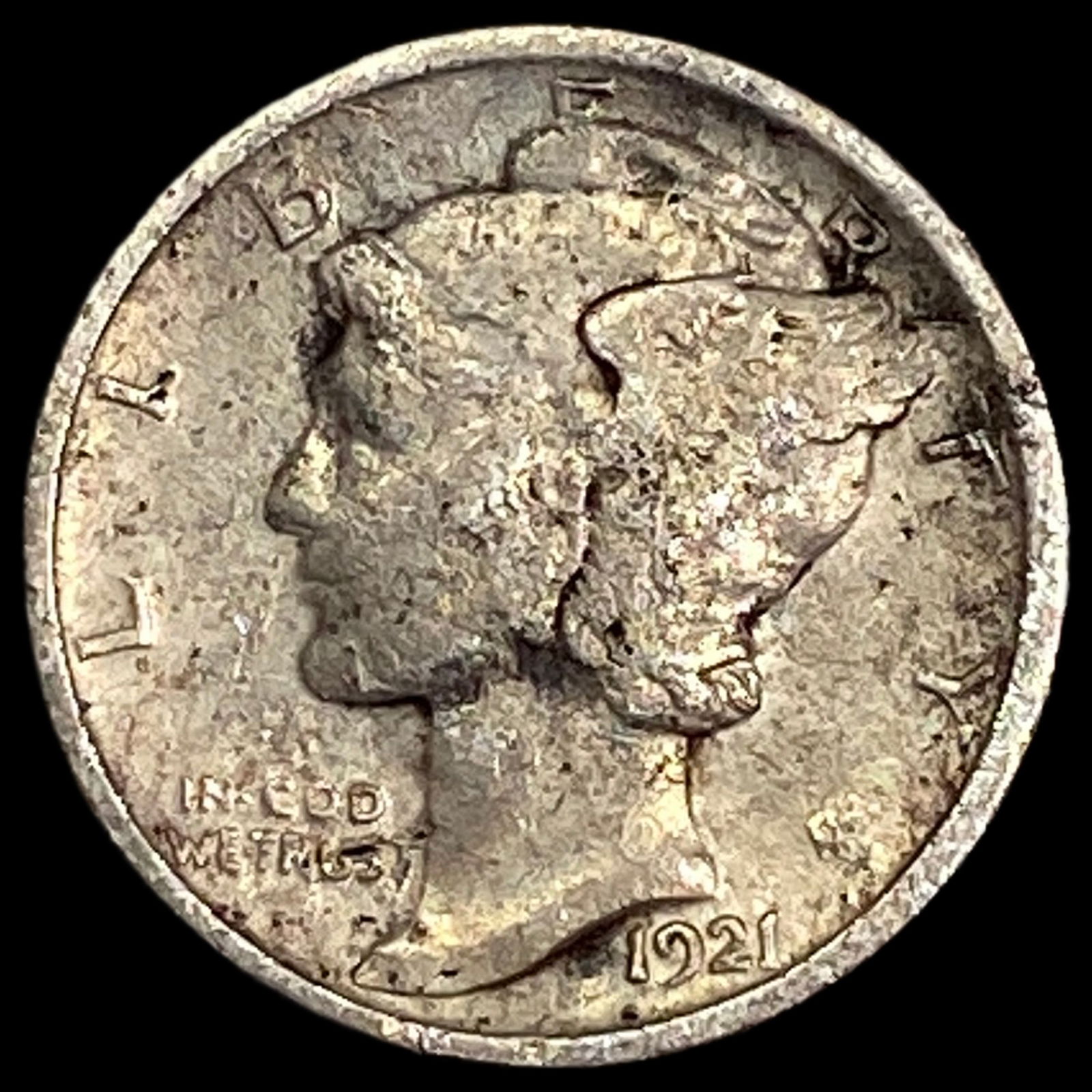 1921 Silver Mercury Dime LIGHTLY CIRCULATED: 1921 Silver Mercury Dime LIGHTLY CIRCULATED