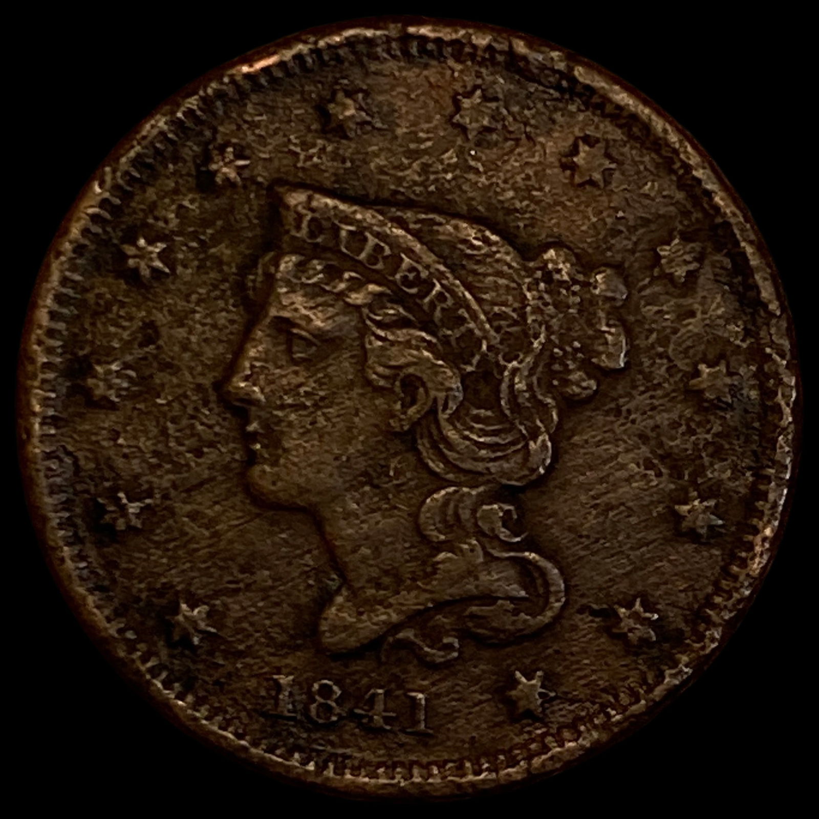 1841 Braided Hair Large Cent NEARLY UNCIRCULATED: 1841 Braided Hair Large Cent NEARLY UNCIRCULATED