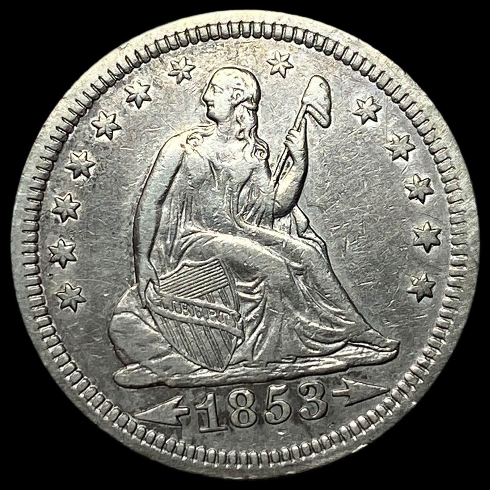 1853 Arrows/Rays Seated Liberty Quarter CHOICE AU (1 of 2)