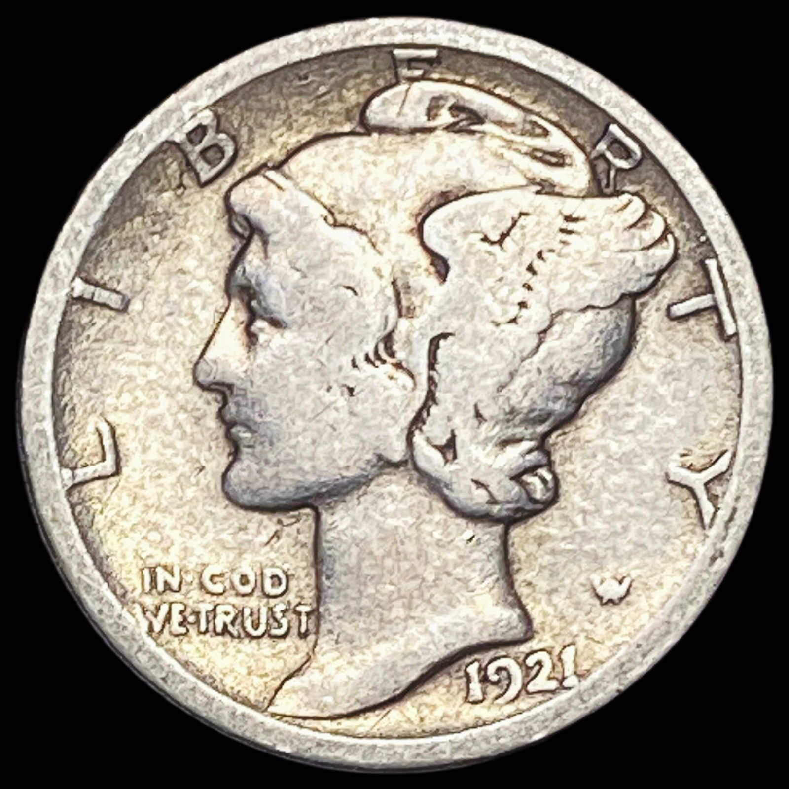 1921-D Silver Mercury Dime NICELY CIRCULATED: 1921-D Silver Mercury Dime NICELY CIRCULATED