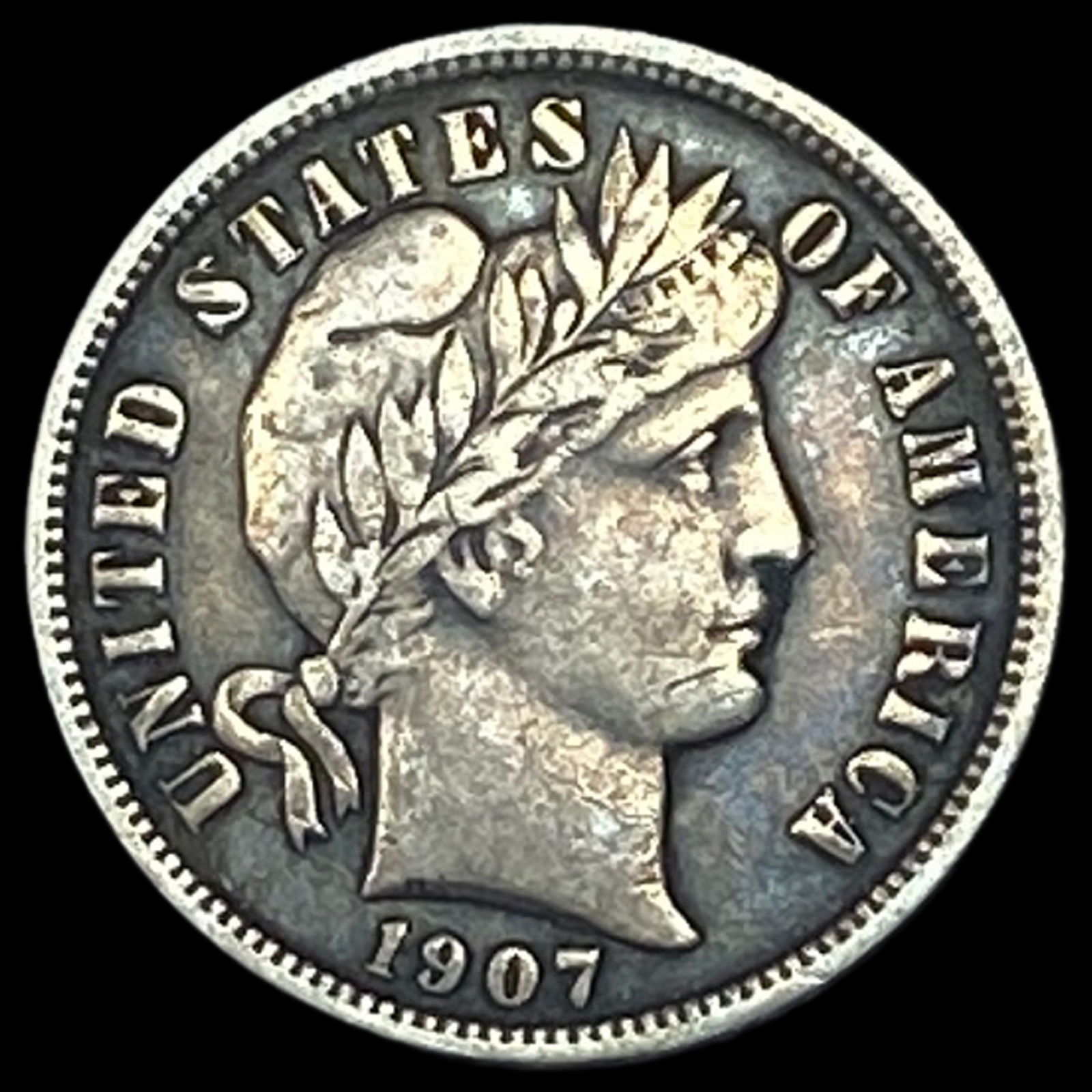 1907-S Silver Barber Dime ABOUT UNCIRCULATED (1 of 2)