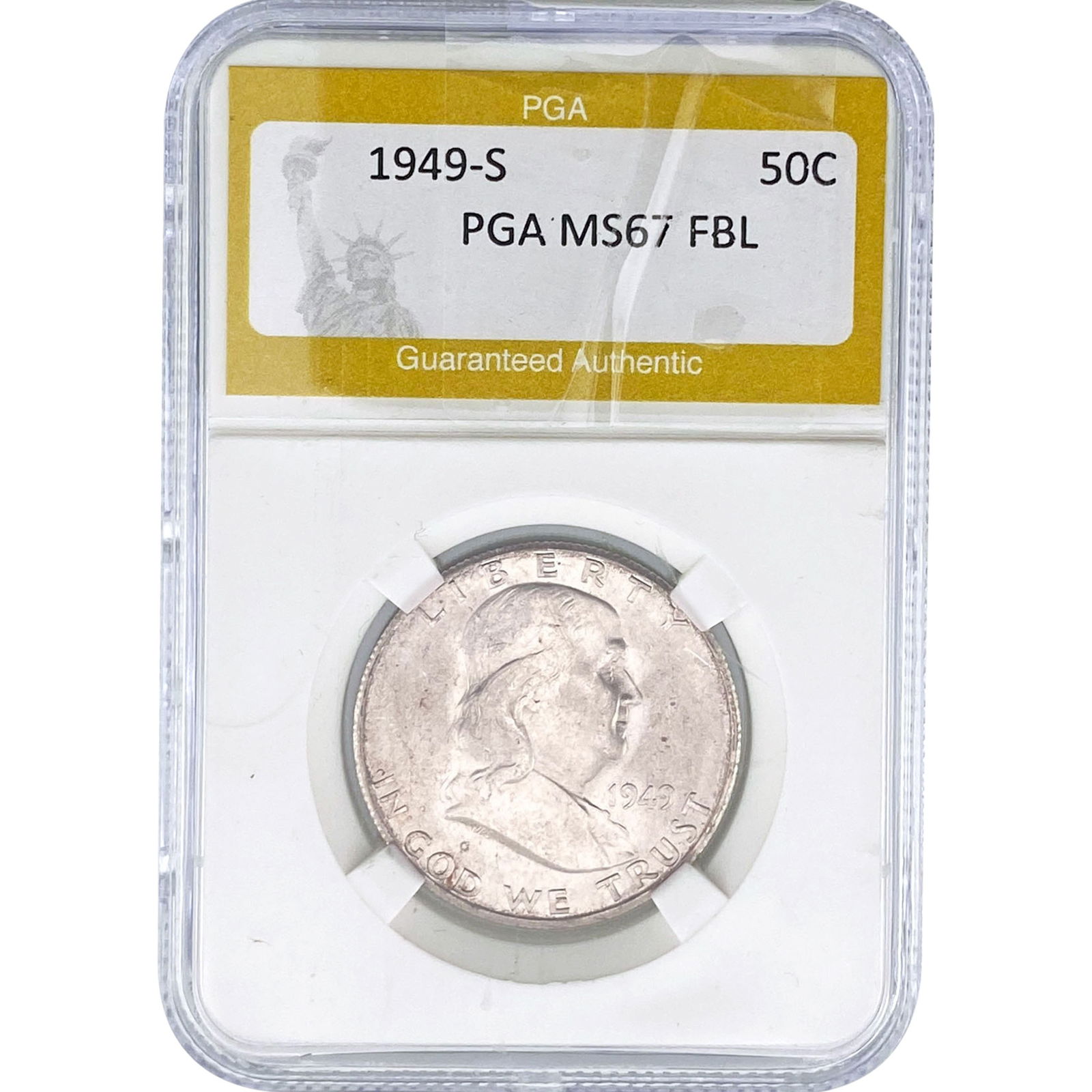 1949-S Franklin Half Dollar PGA MS67 FBL: 1949-S Franklin Half Dollar PGA MS67 FBL