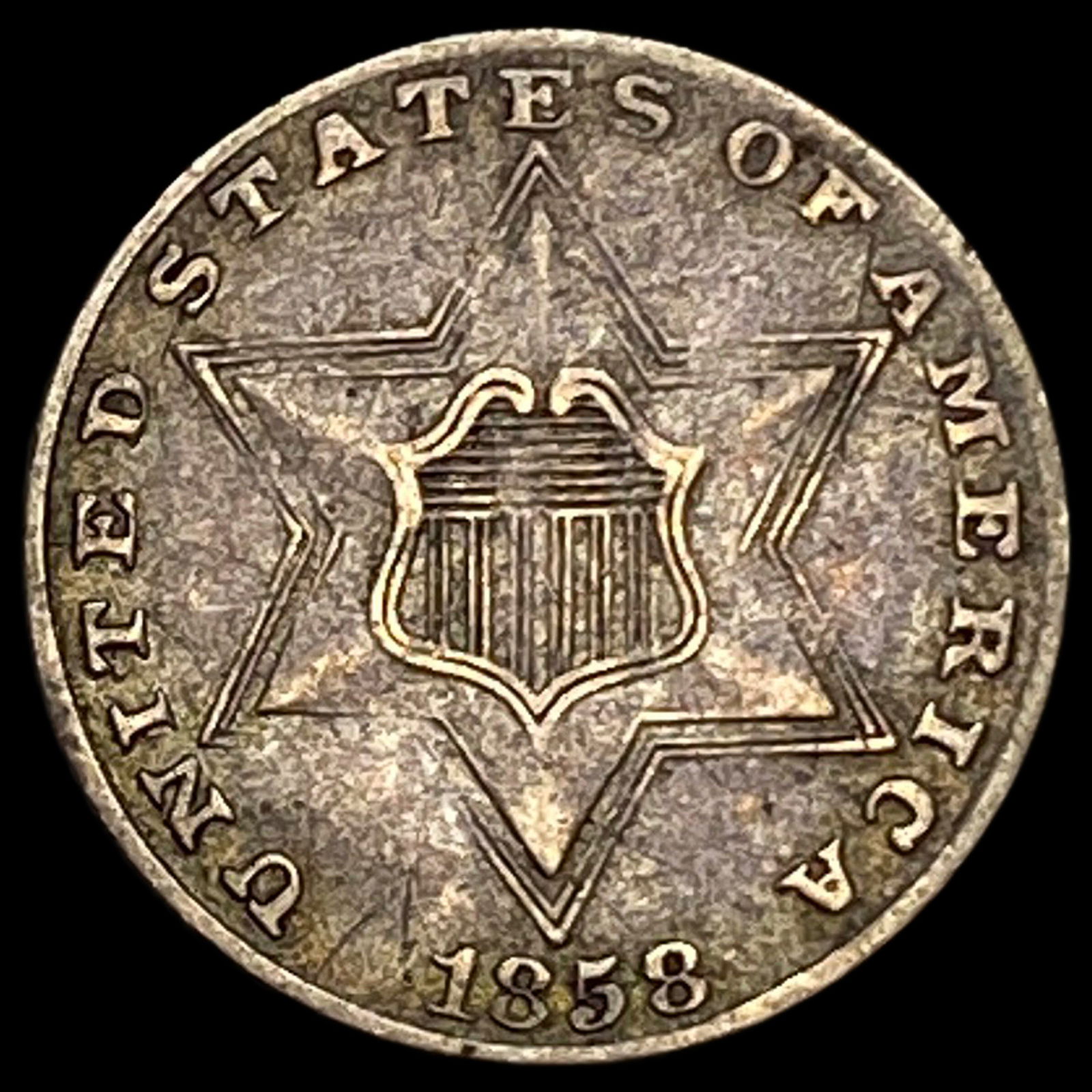 1858 Silver Three-Cent Piece NEARLY UNCIRCULATED (1 of 2)