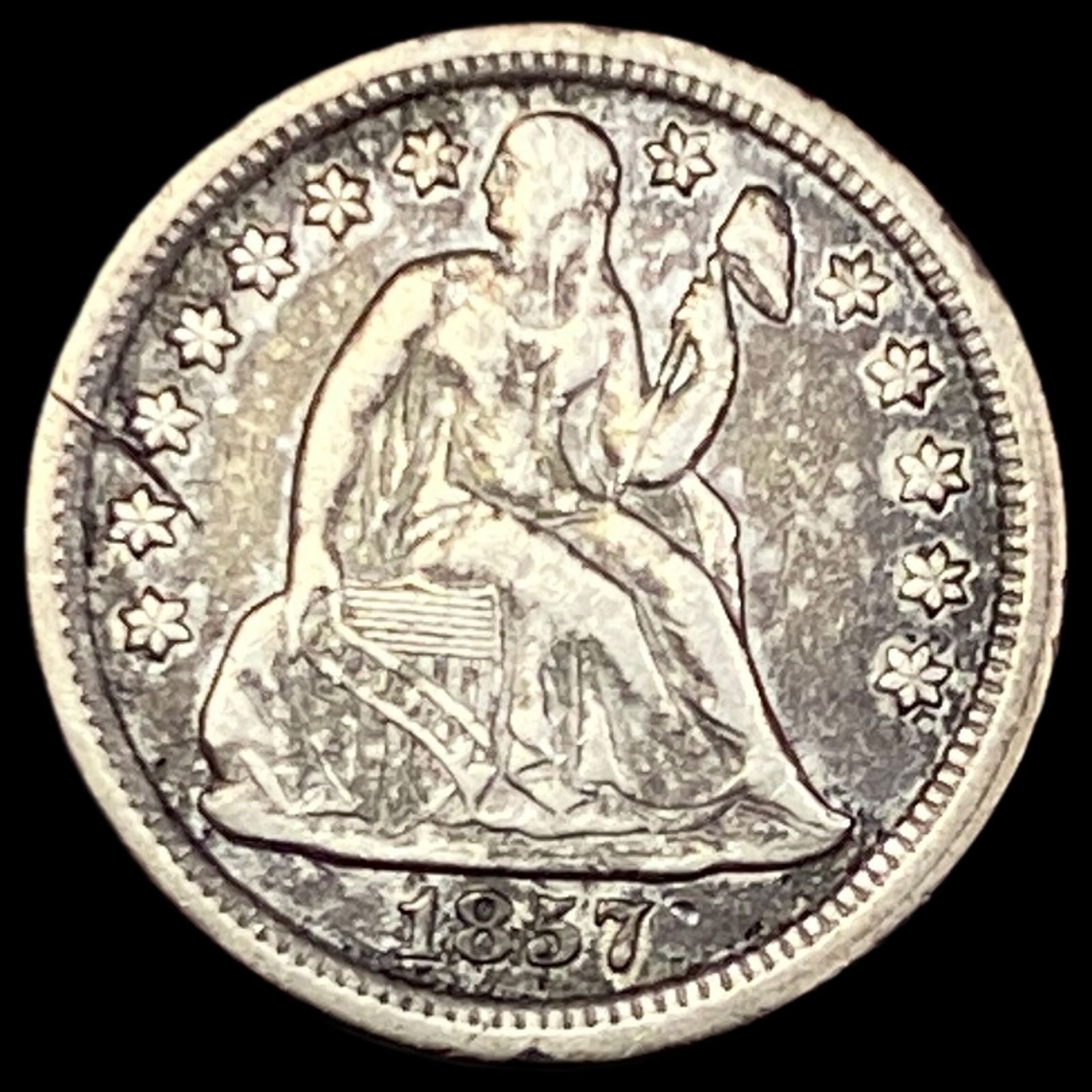 1857 Seated Liberty Dime NEARLY UNCIRCULATED (1 of 2)