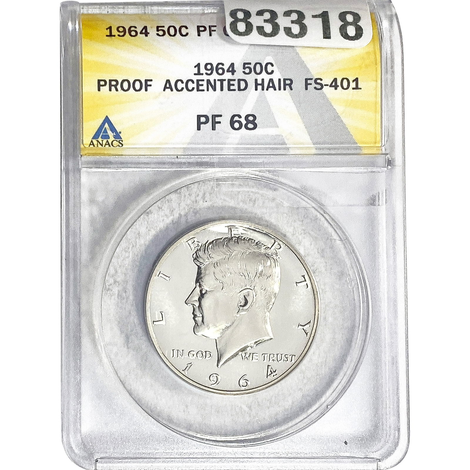1964 Kennedy Half Dollar ANACS PF68 Accented Hair: 1964 Kennedy Half Dollar ANACS PF68 Accented Hair