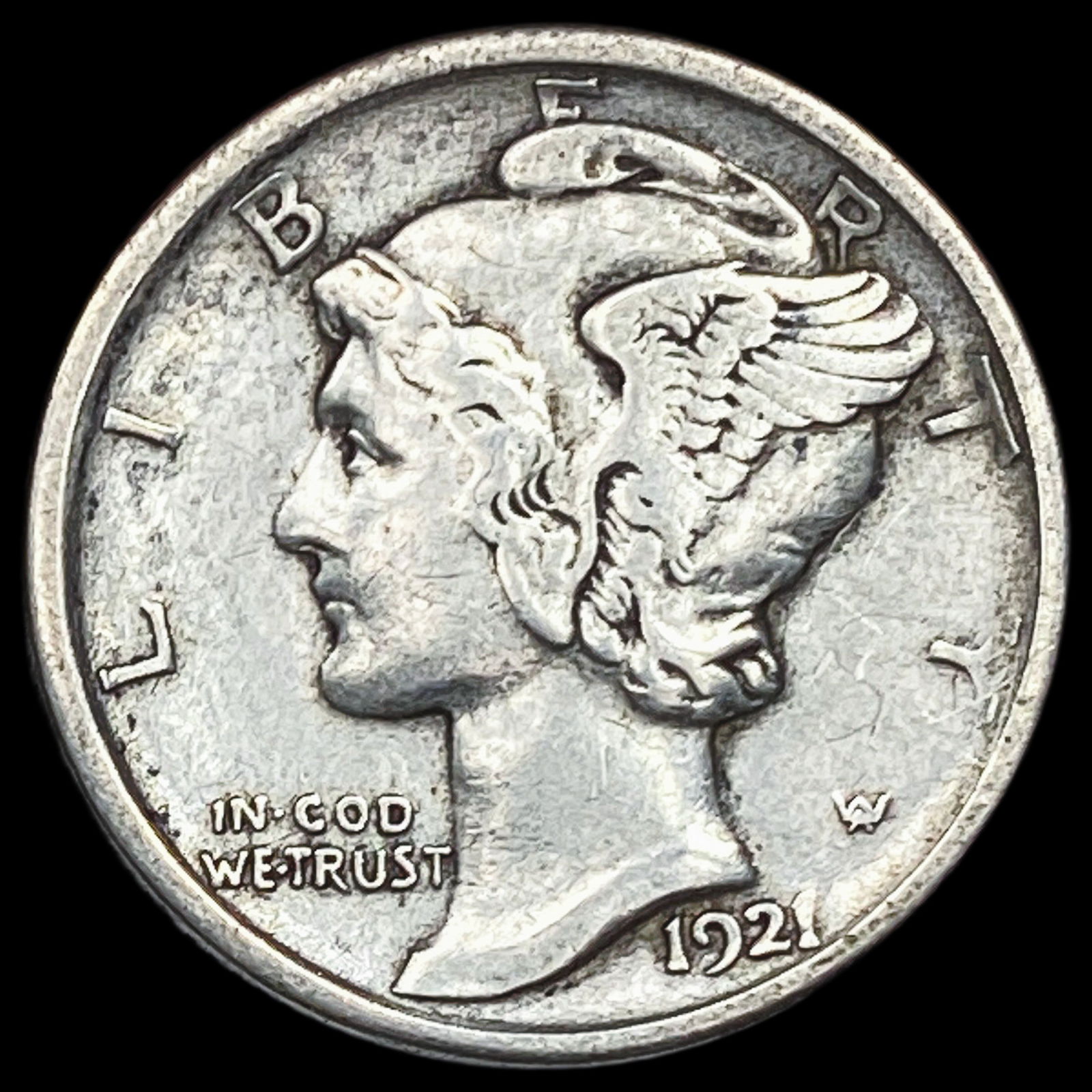 1921-D Silver Mercury Dime NEARLY UNCIRCULATED (1 of 2)