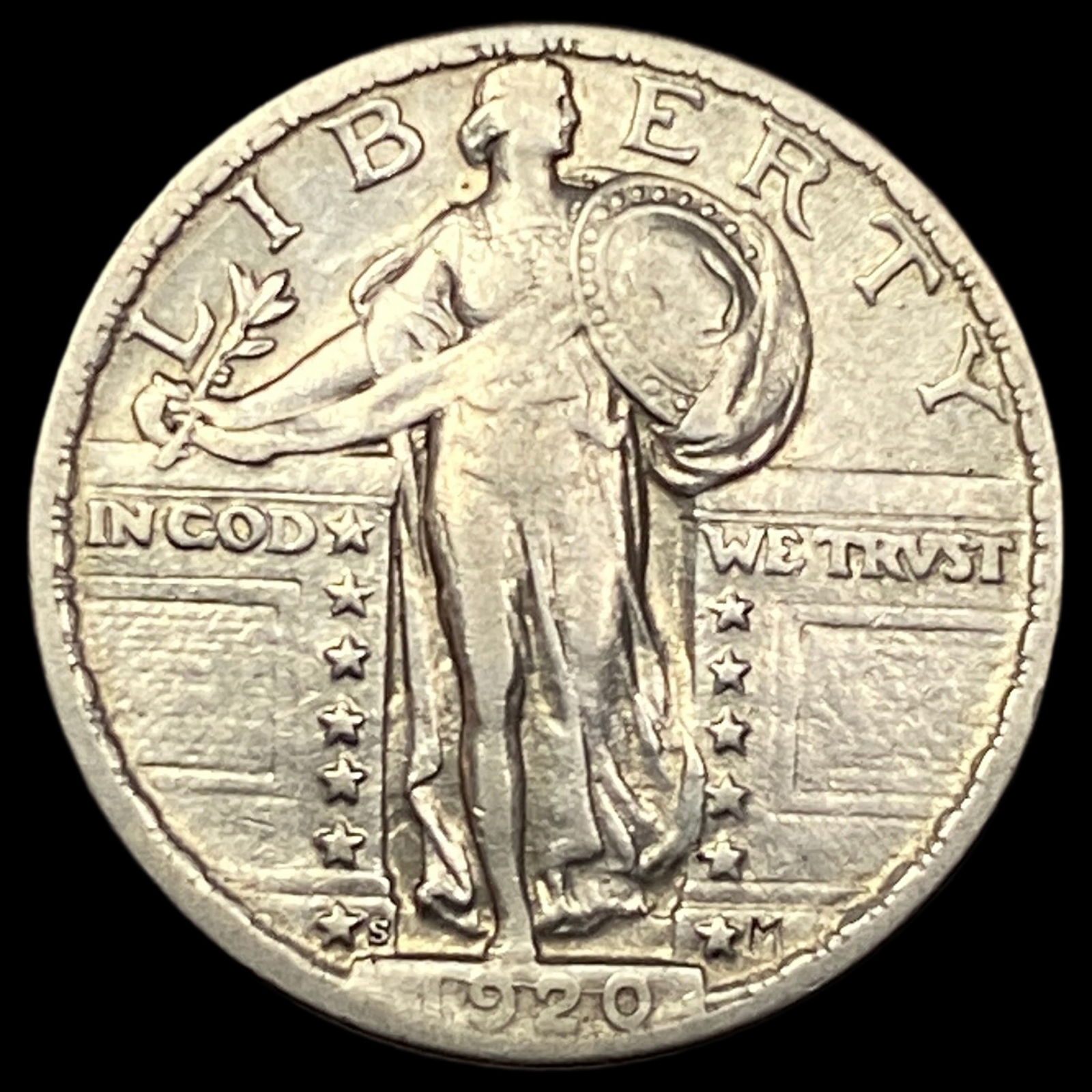 1920-S Silver Standing Liberty Quarter LIGHTLY CIRCULATED: 1920-S Silver Standing Liberty Quarter LIGHTLY CIRCULATED