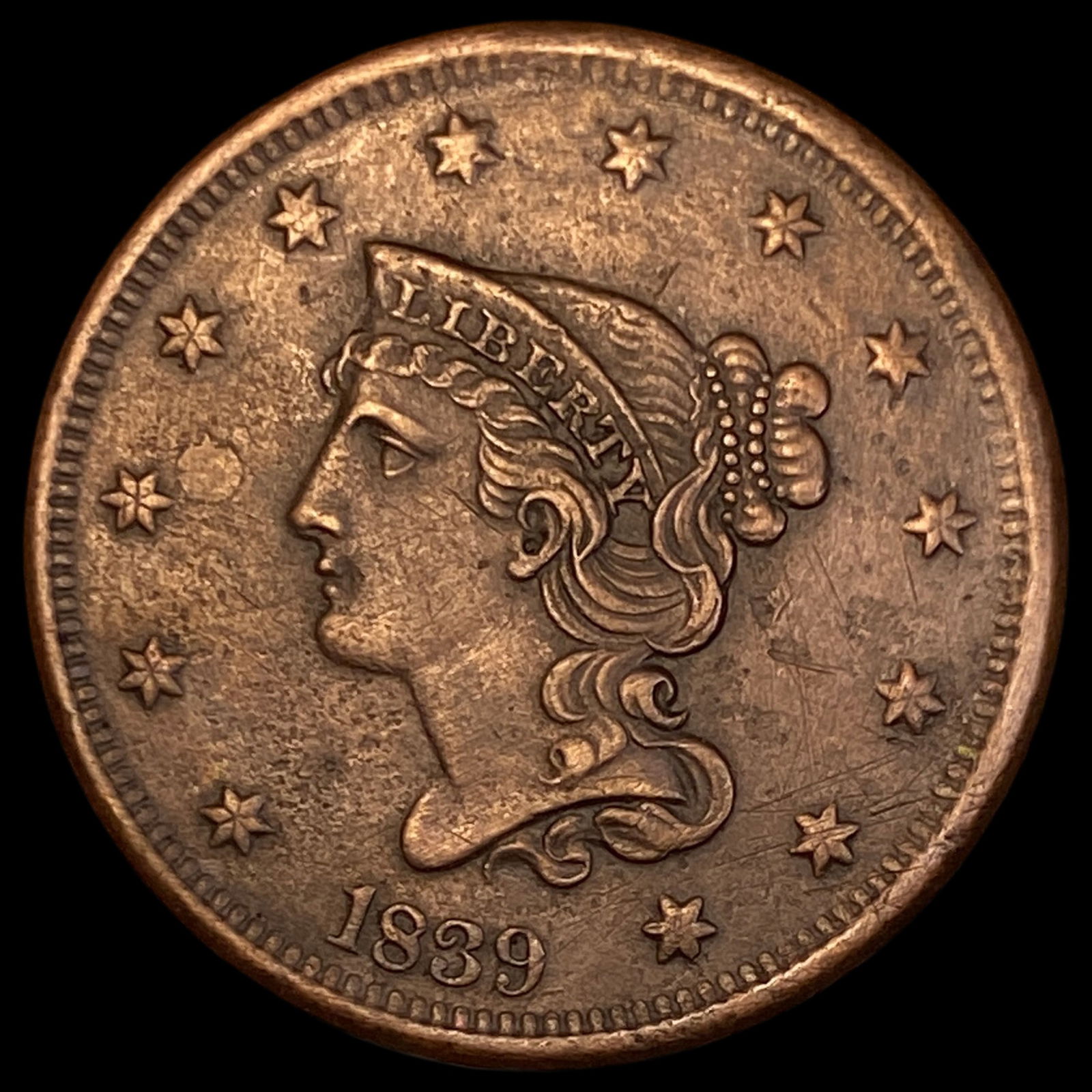1839 Braided Hair Large Cent CLOSELY UNCIRCULATED (1 of 2)