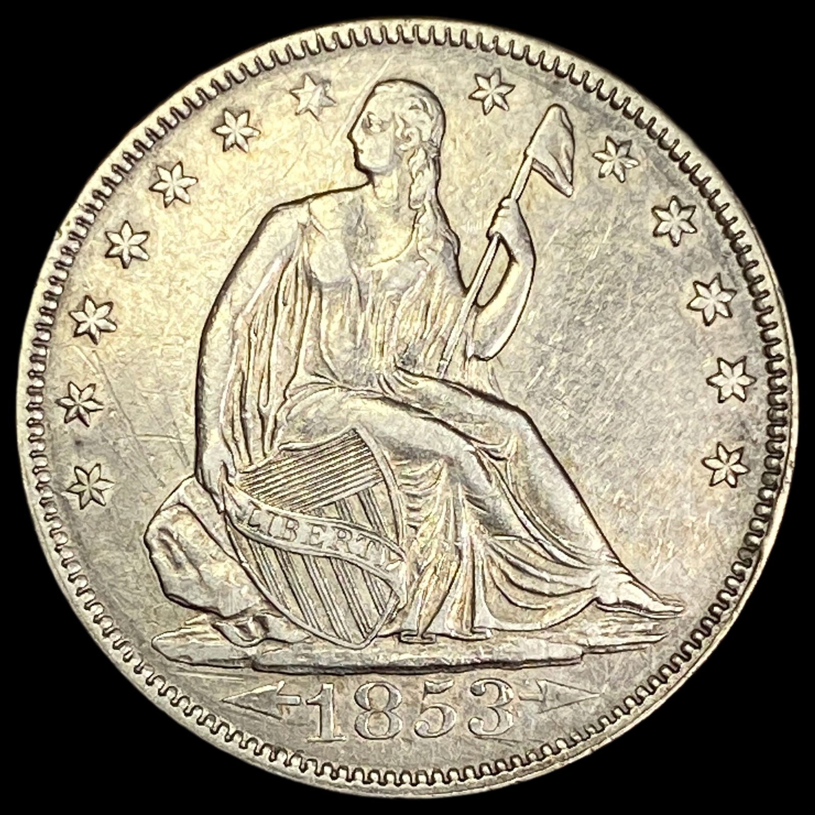 1853 Arrows/Rays Seated Liberty Half Dollar CHOICE AU: 1853 Arrows/Rays Seated Liberty Half Dollar CHOICE AU