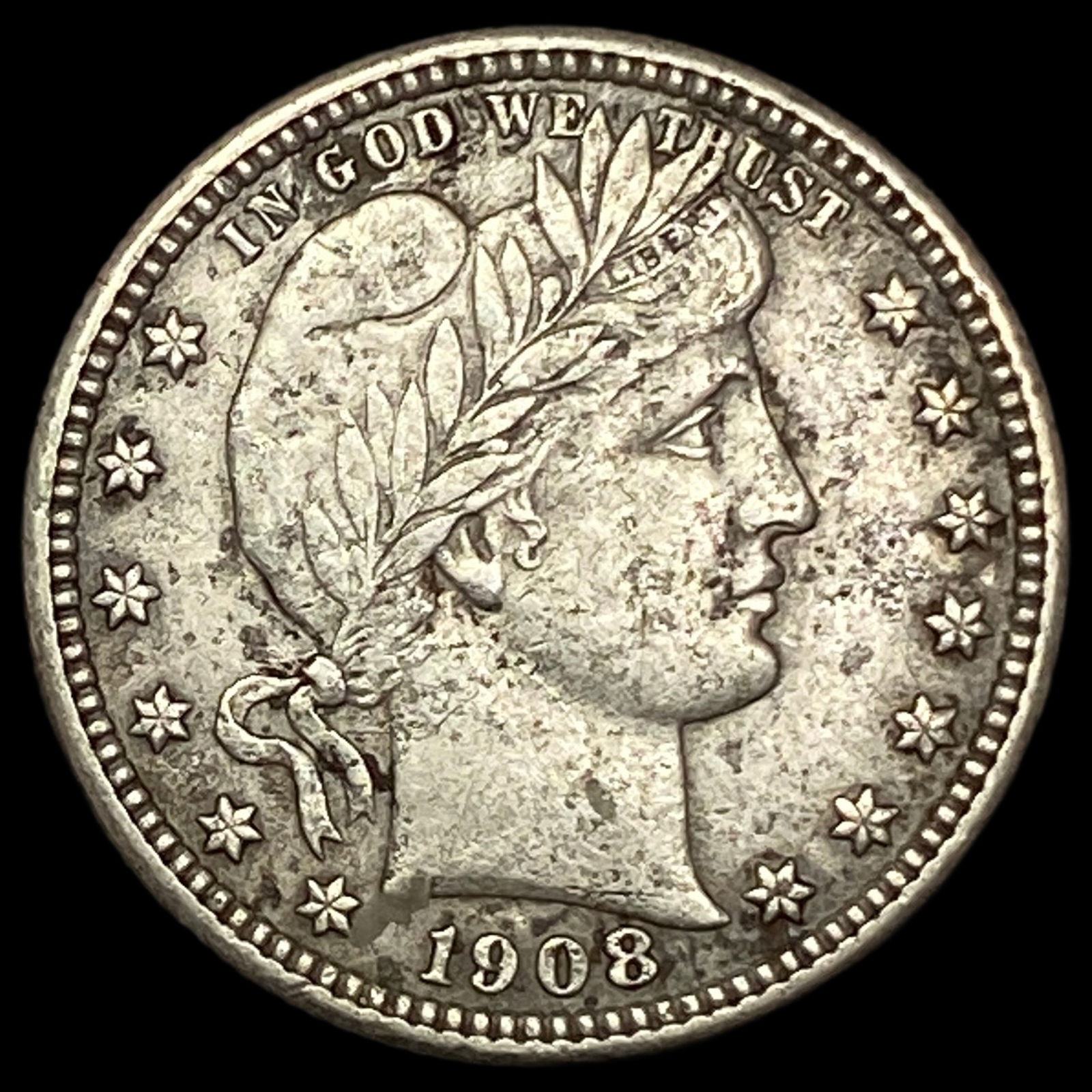 1908-D Silver Barber Quarter CLOSELY UNCIRCULATED: 1908-D Silver Barber Quarter CLOSELY UNCIRCULATED