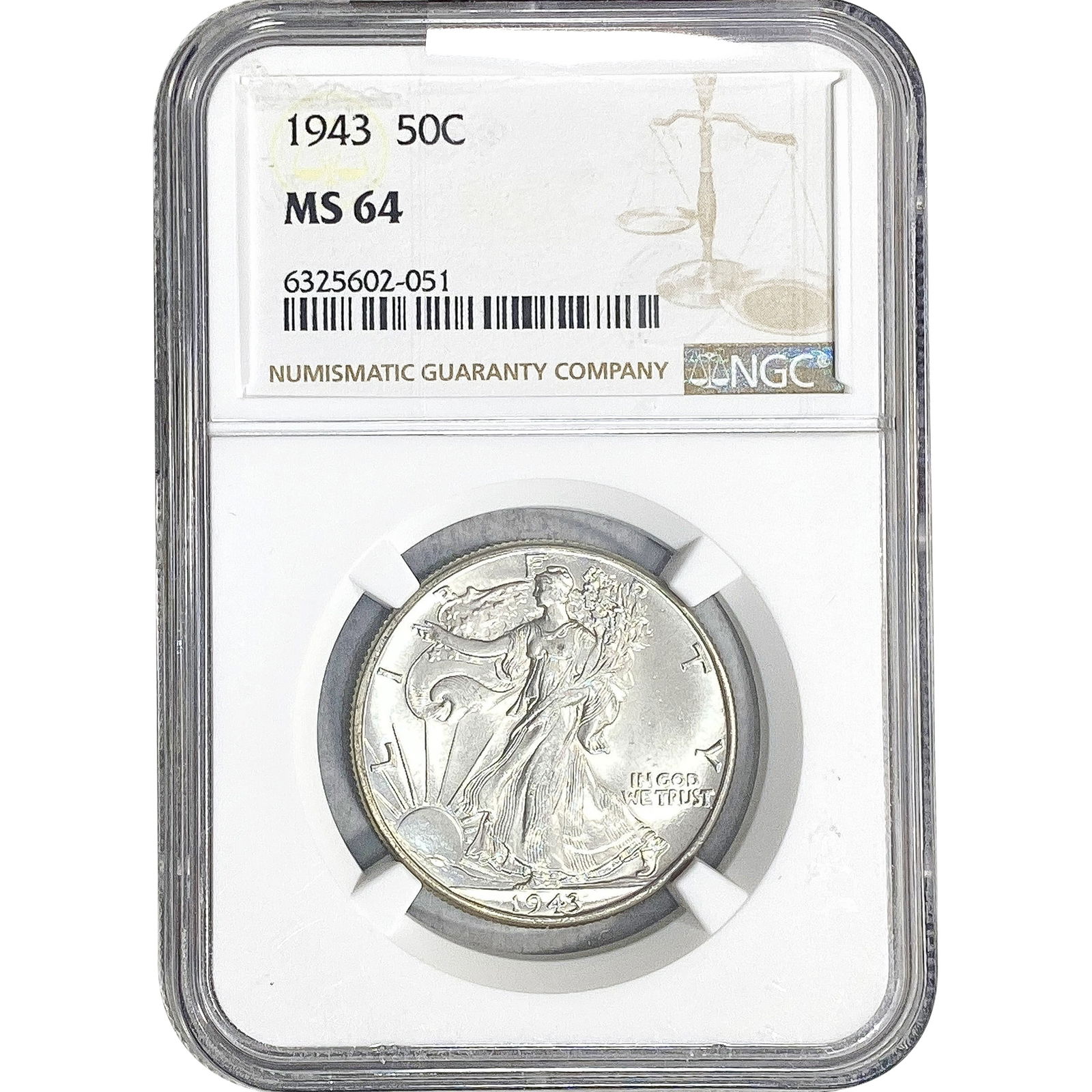 1943 Walking Liberty Half Dollar NGC MS64: 1943 Walking Liberty Half Dollar NGC MS64