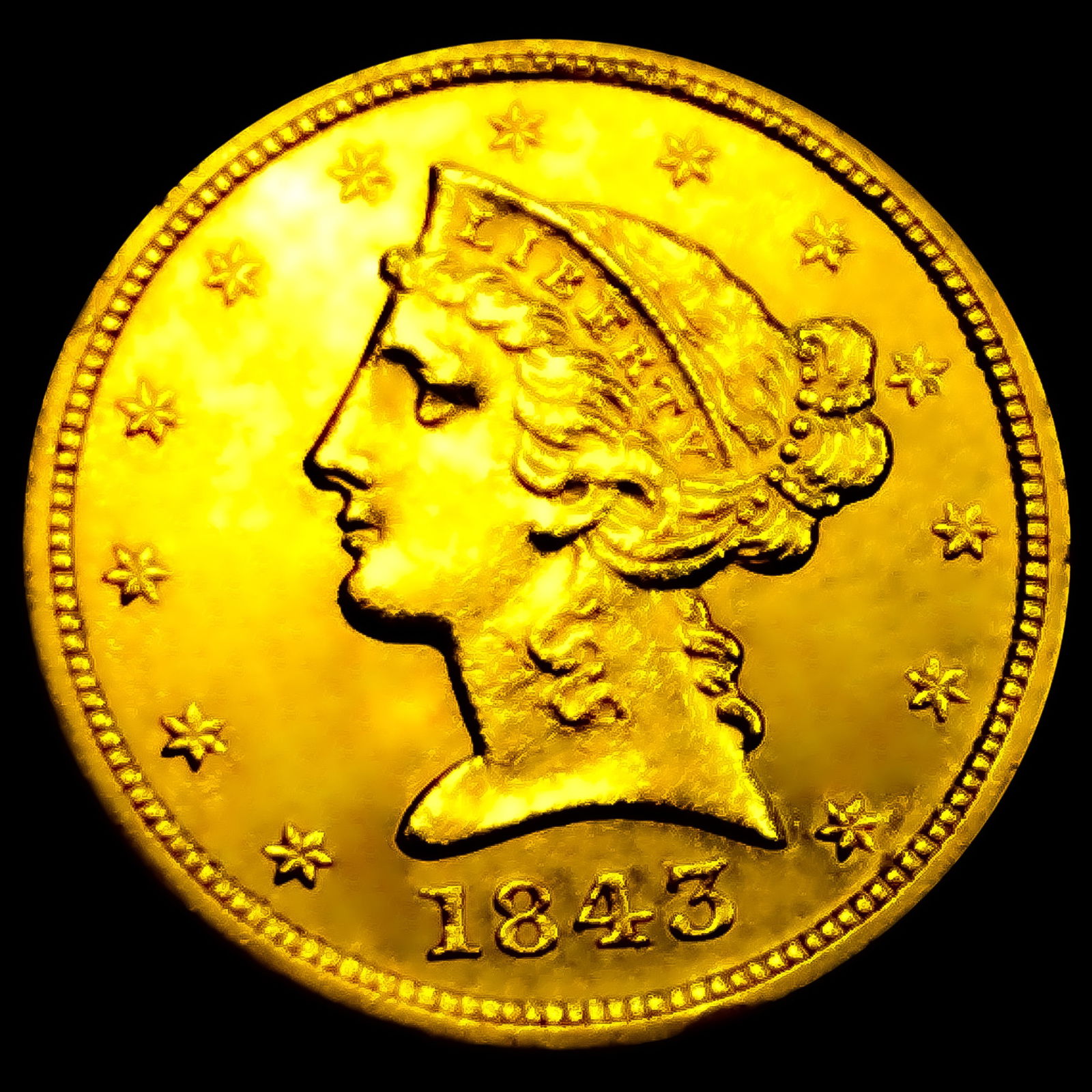 1843-D $5 Gold Half Eagle UNCIRCULATED (1 of 2)