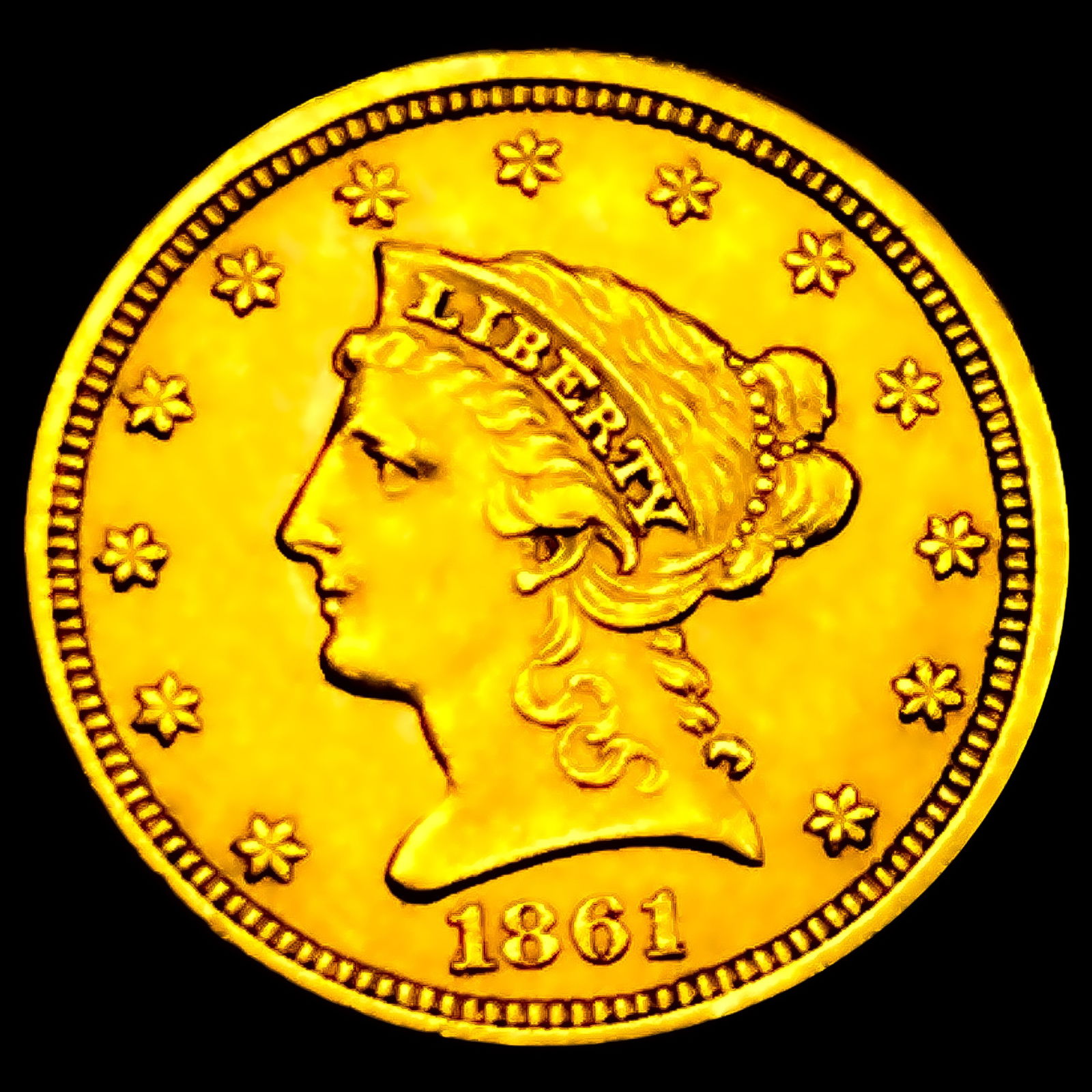 1861 New Rev Civil War Date $2.50 Gold Quarter Eagle CHOICE AU+ (1 of 2)