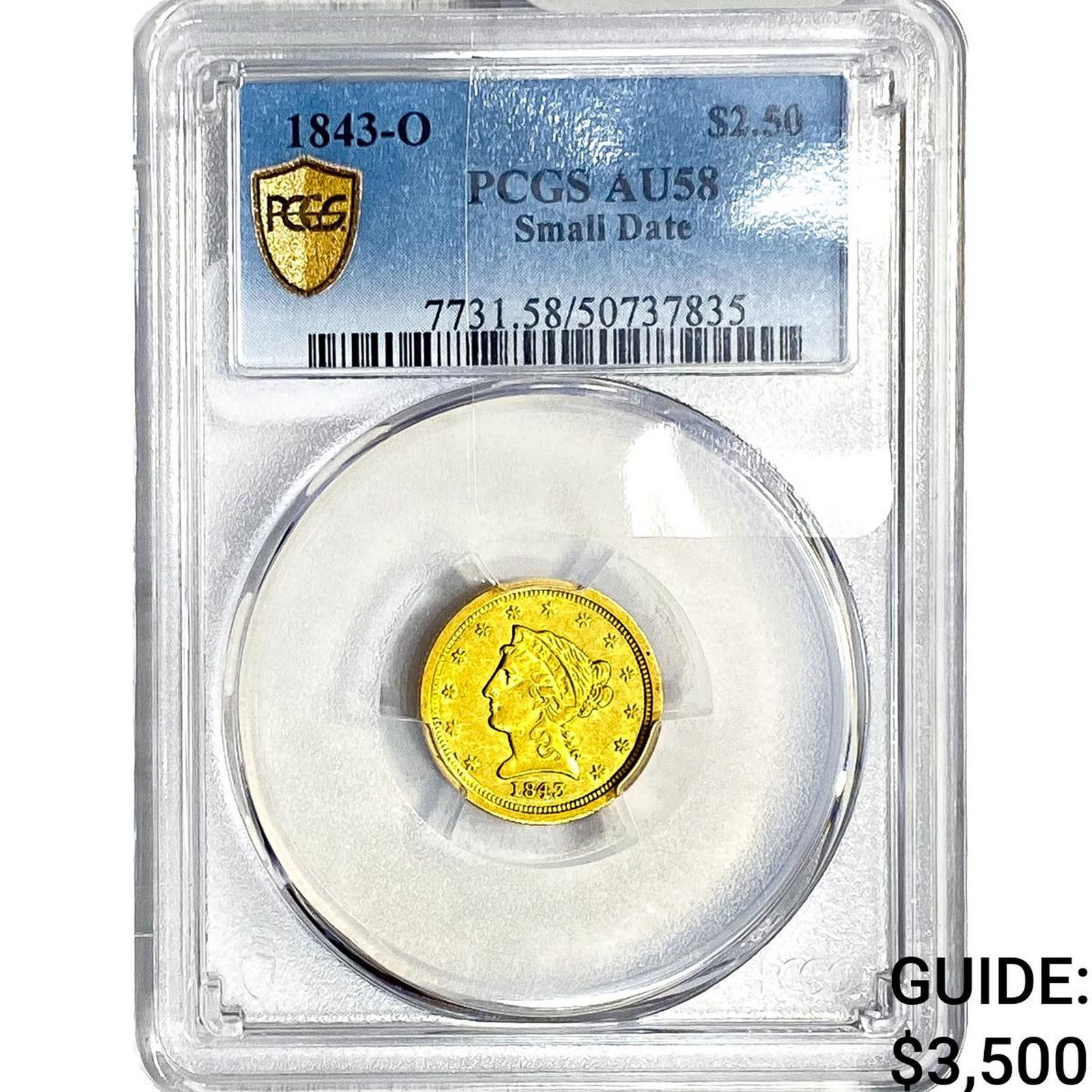 1843-O $2.50 Gold Quarter Eagle PCGS AU58 Small Date (1 of 2)
