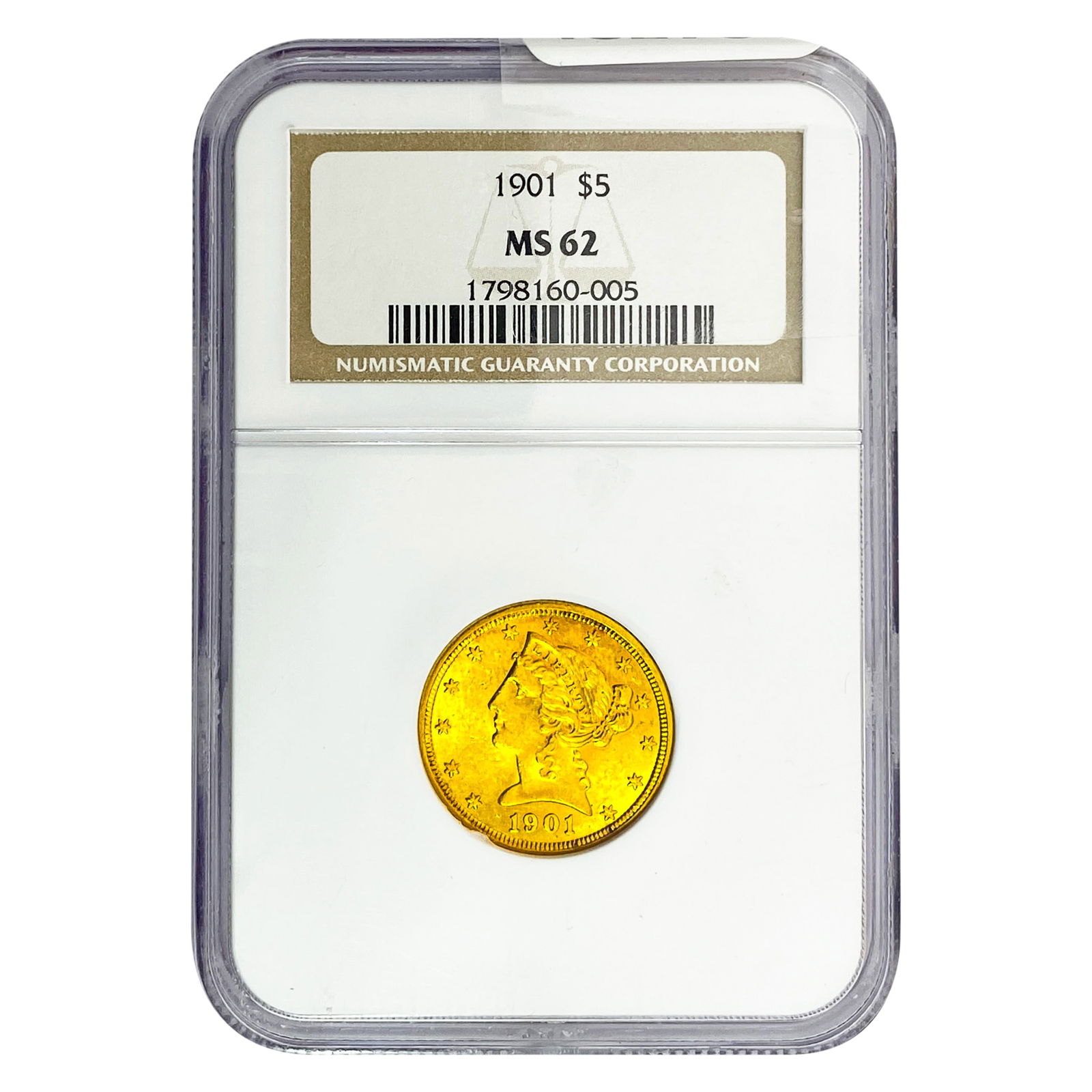 1901 $5 Gold Half Eagle NGC MS62 (1 of 2)