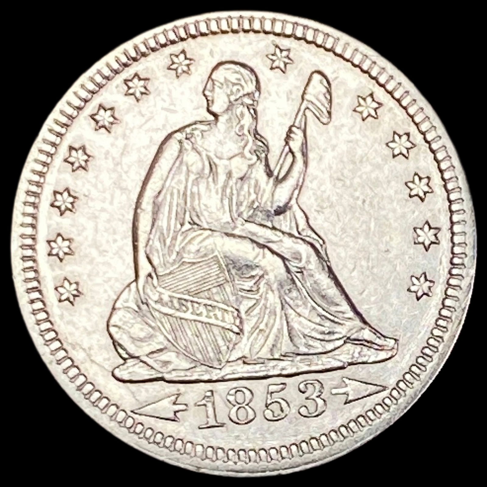 1853 Arrows/Rays Seated Liberty Quarter CHOICE AU (1 of 2)